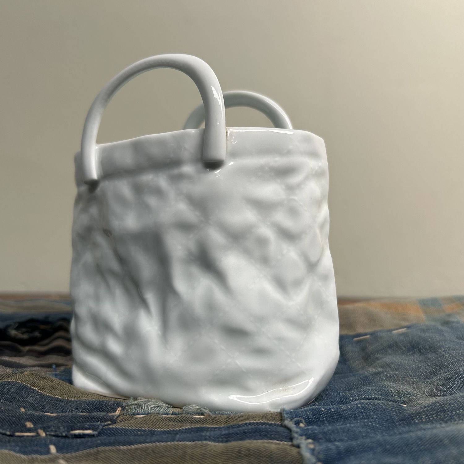 Porcelain 'Handbag' Vase, Pierrot, Hasami Ware, 1980s.