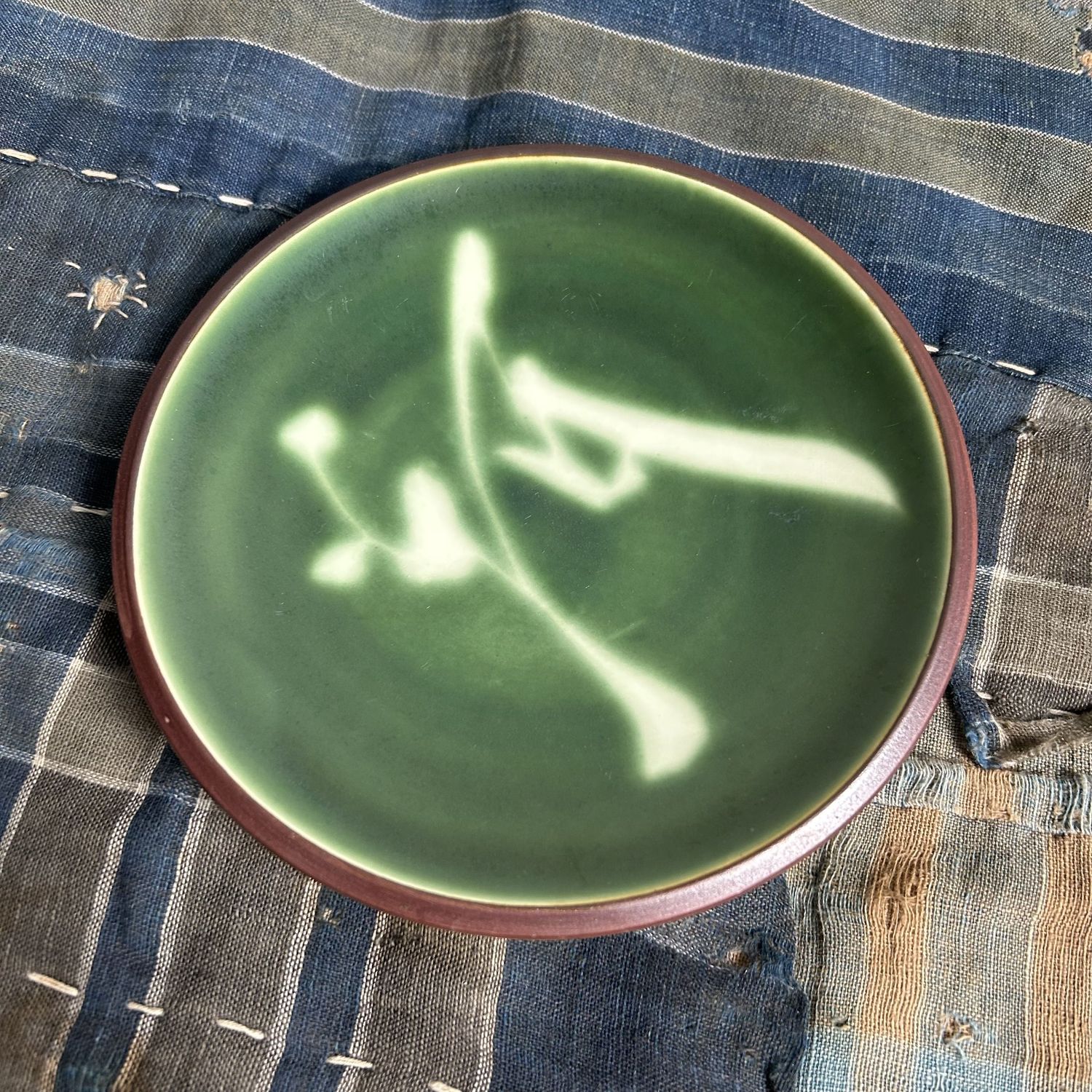 Vintage Kyo Yaki Plate Set with Calligraphy, Japan, 1960s.