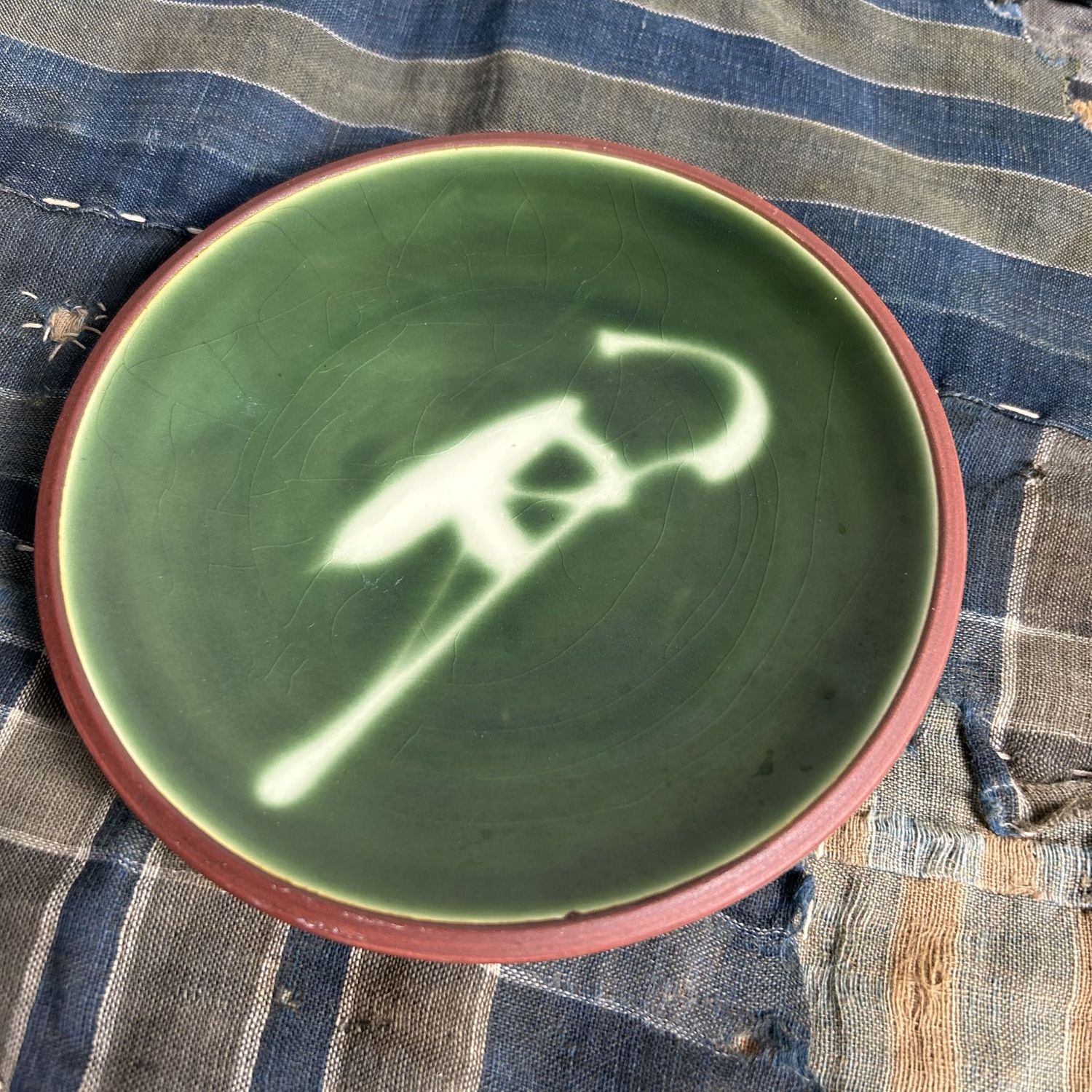 Vintage Kyo Yaki Plate Set with Calligraphy, Japan, 1960s.