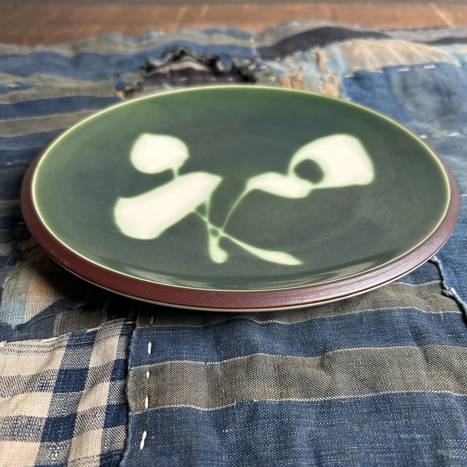 Vintage Kyo Yaki Plate Set with Calligraphy, Japan, 1960s.