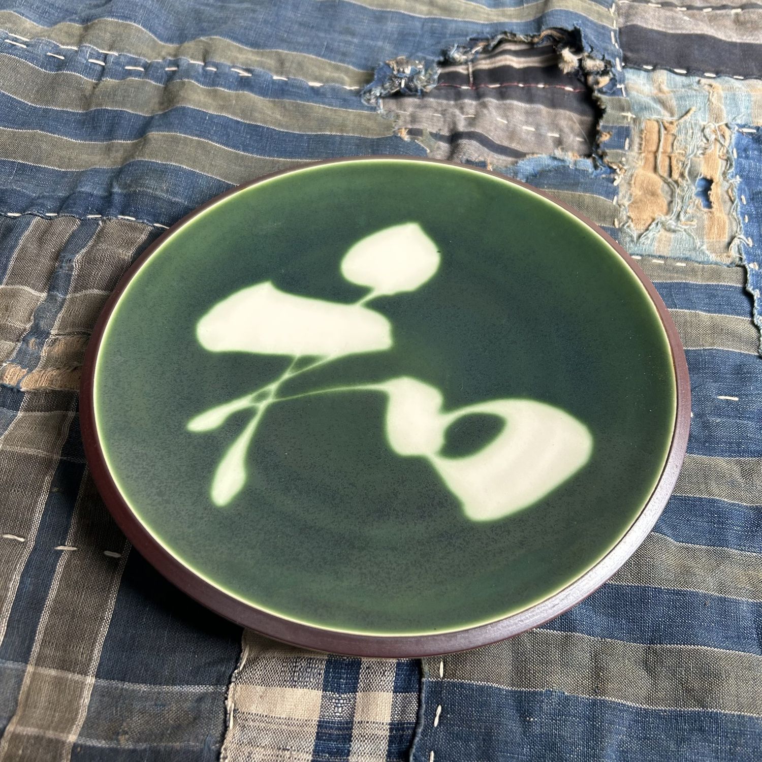 Vintage Kyo Yaki Plate Set with Calligraphy, Japan, 1960s.