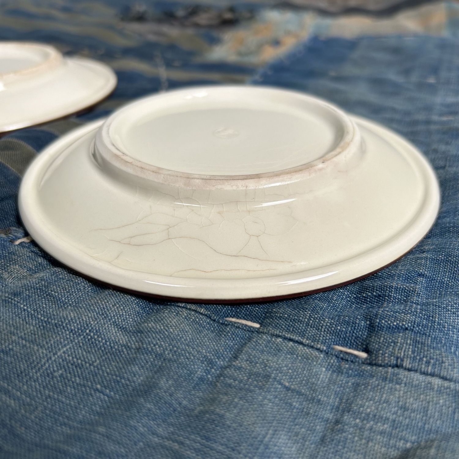 Vintage Kyo Yaki Plate Set with Calligraphy, Japan, 1960s.