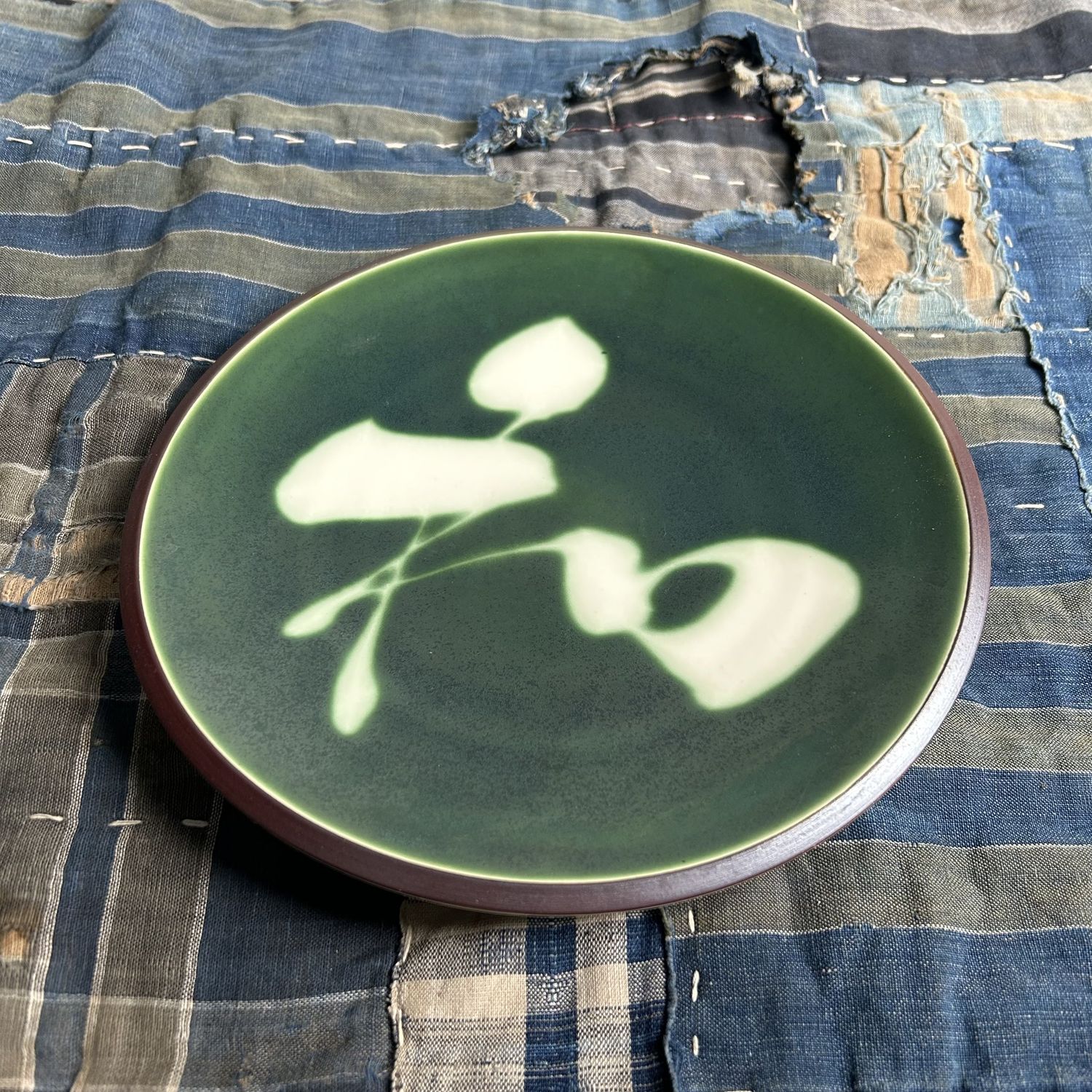 Vintage Kyo Yaki Plate Set with Calligraphy, Japan, 1960s.