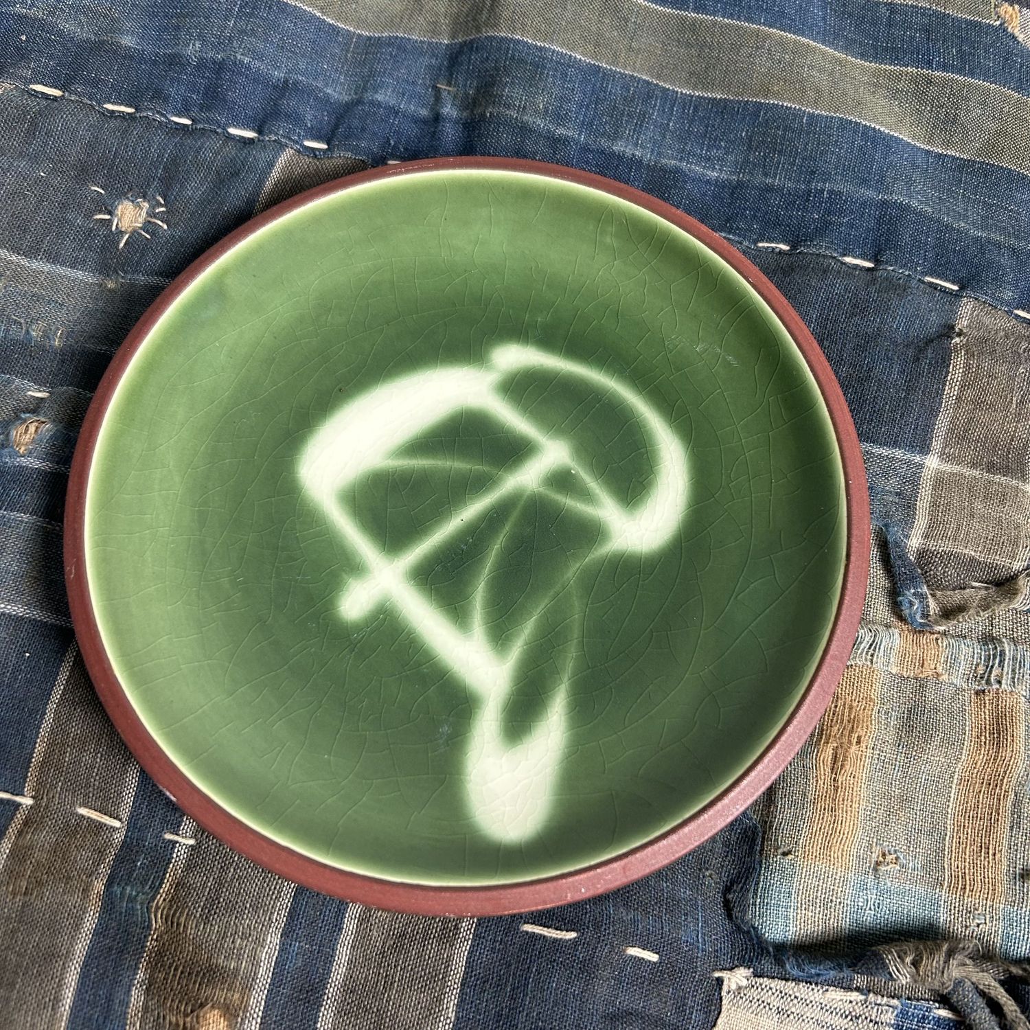 Vintage Kyo Yaki Plate Set with Calligraphy, Japan, 1960s.