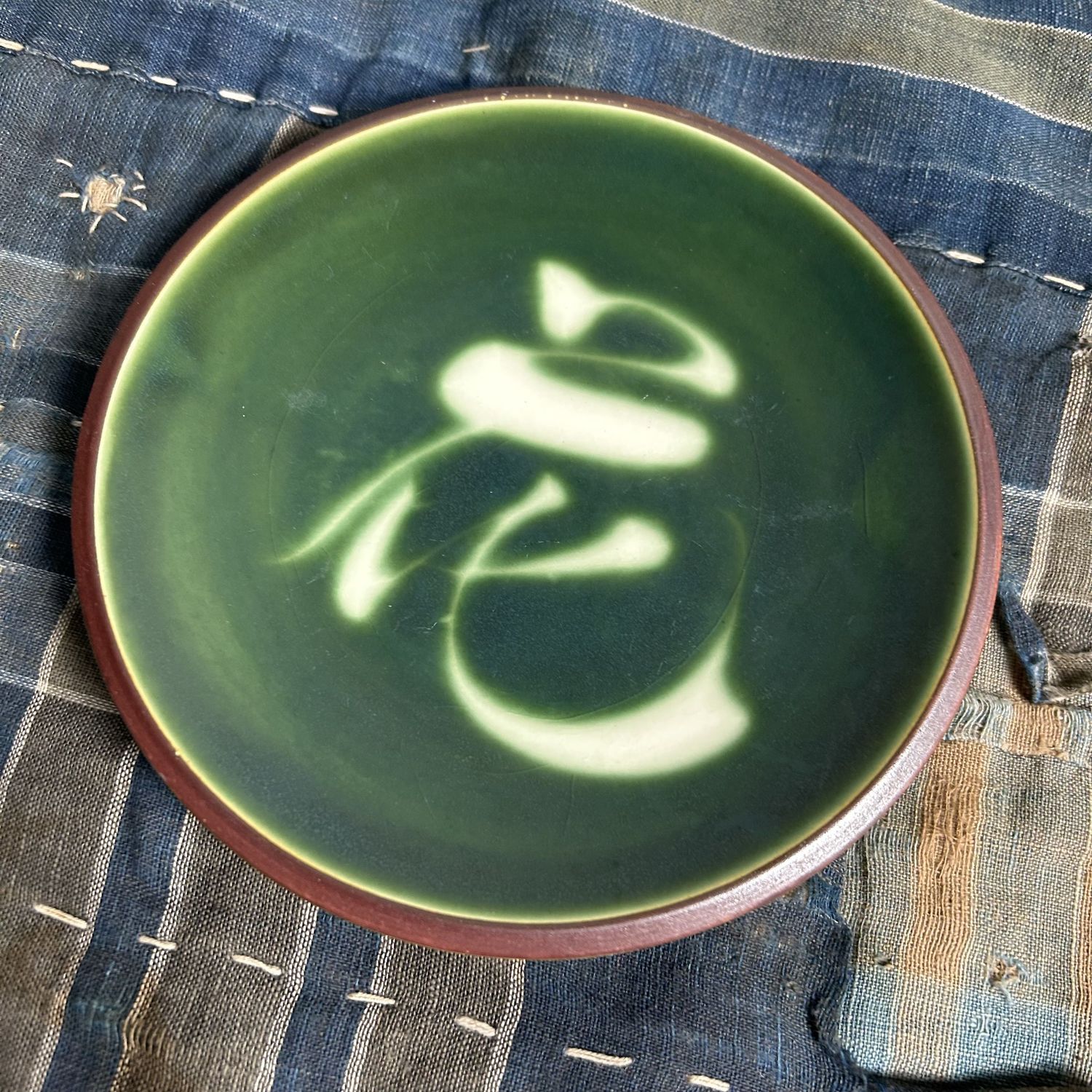 Vintage Kyo Yaki Plate Set with Calligraphy, Japan, 1960s.