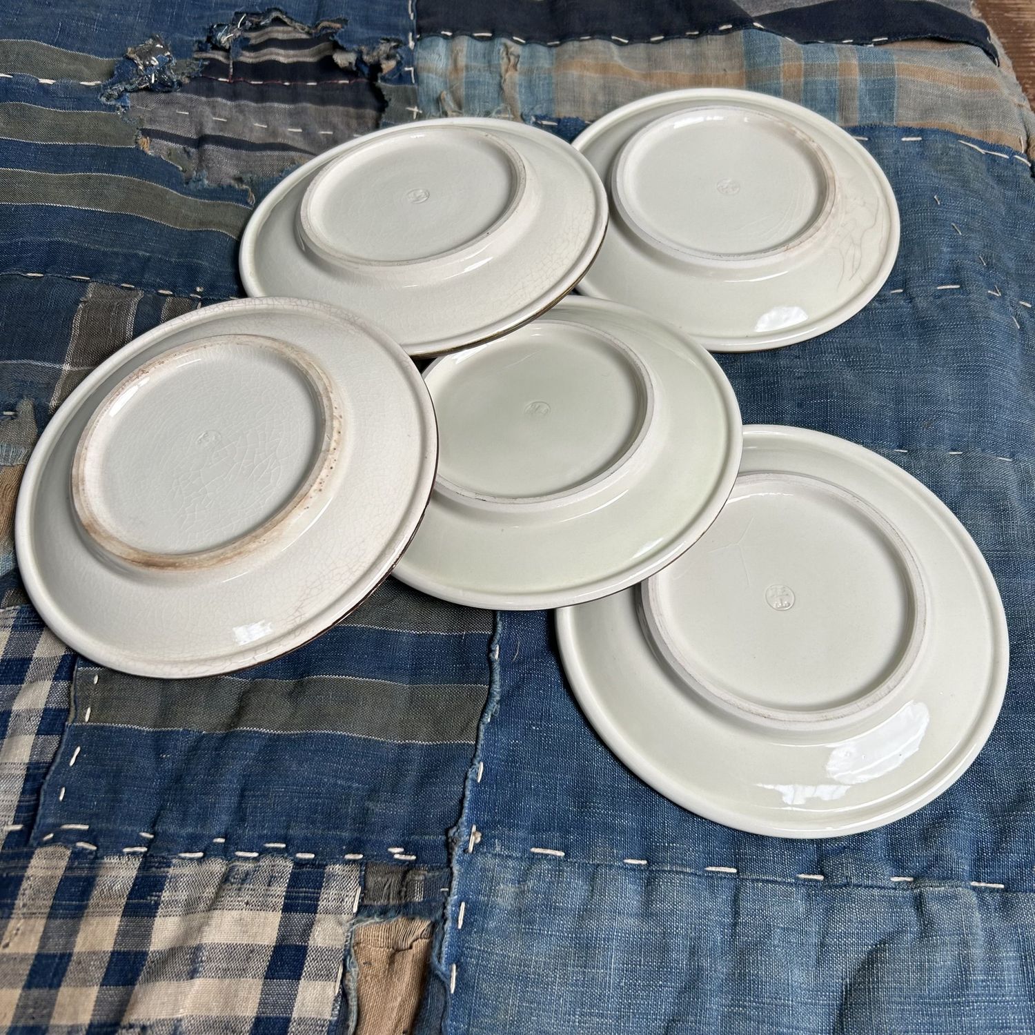 Vintage Kyo Yaki Plate Set with Calligraphy, Japan, 1960s.