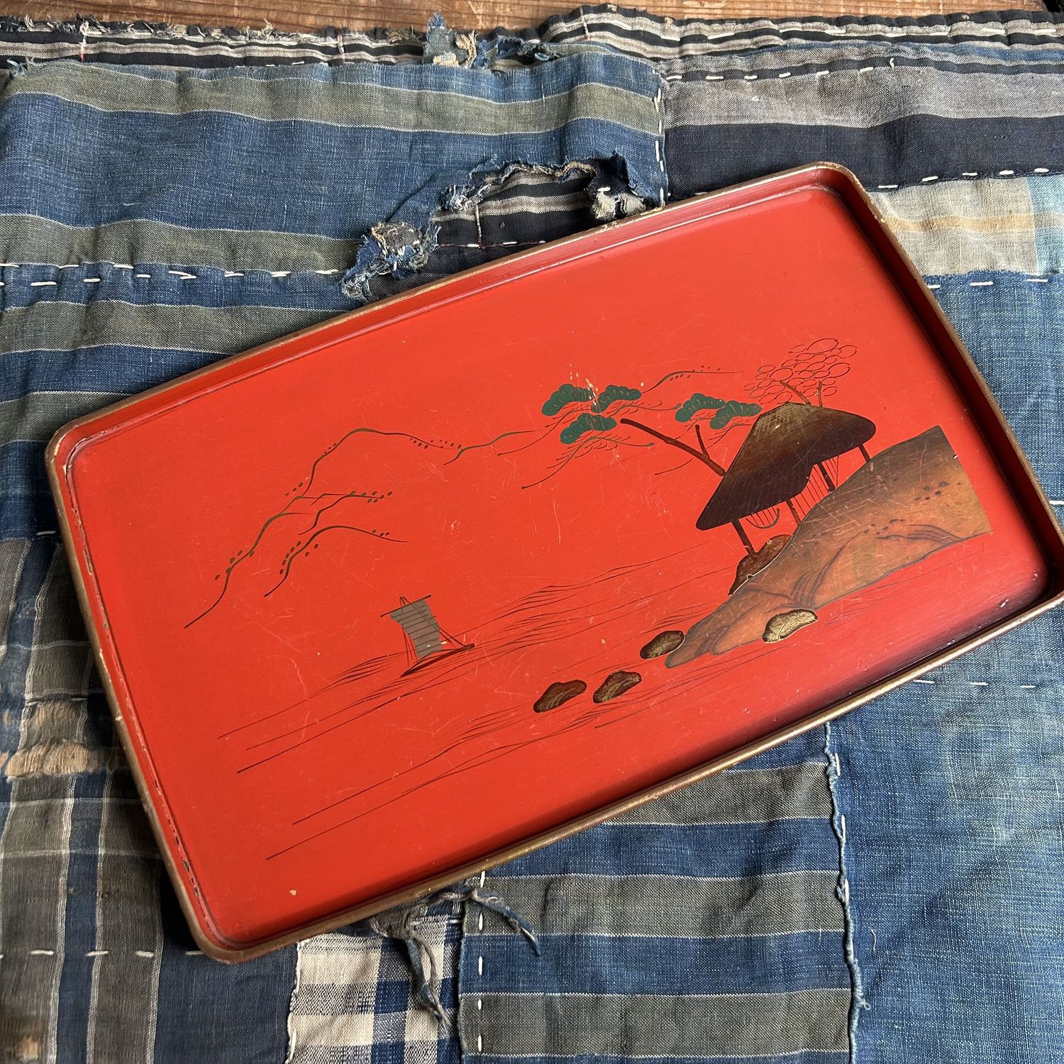 Japanese Wooden Urushi Lacquerware Tray, Meiji Period.