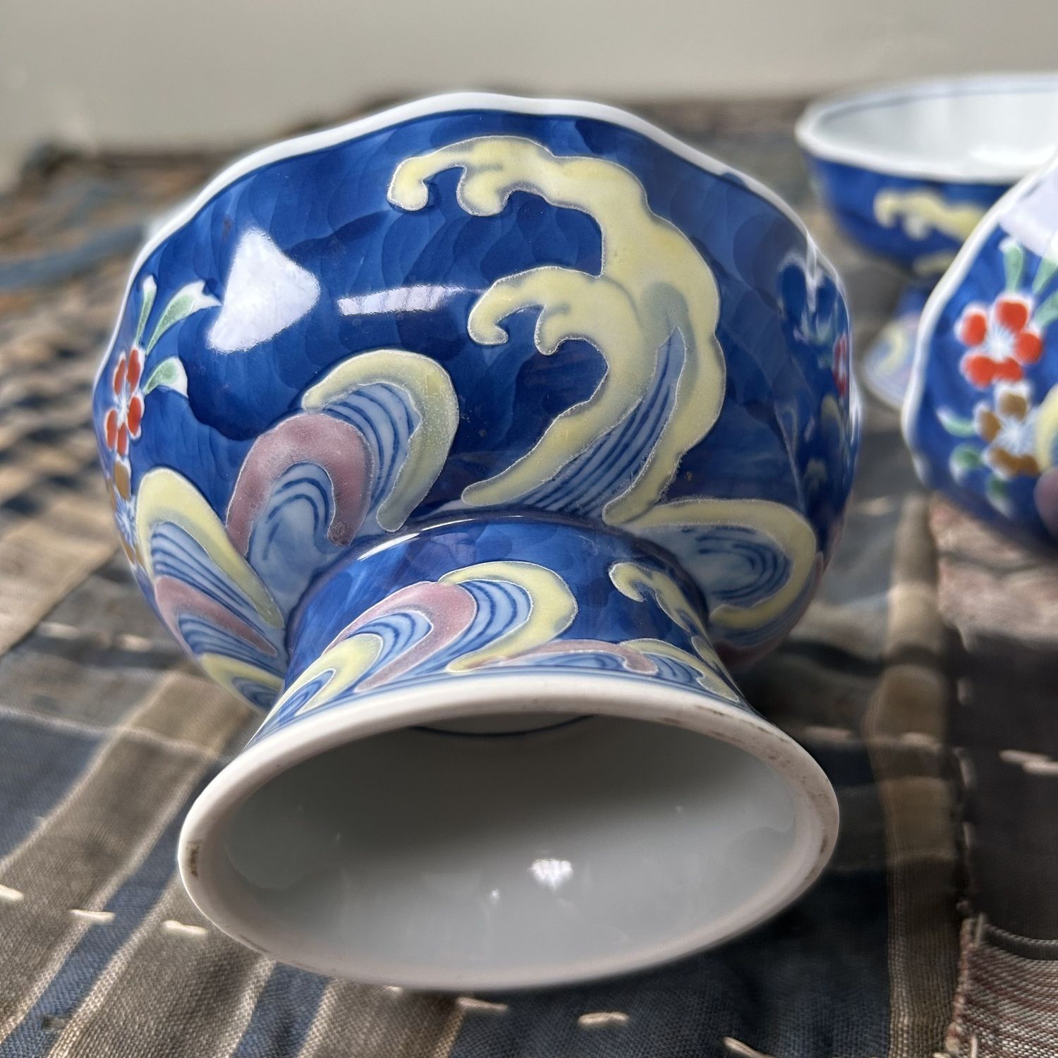 Set of Vintage Porcelain Japanese Kobachi, Foot Bowls, Arita, Japan.