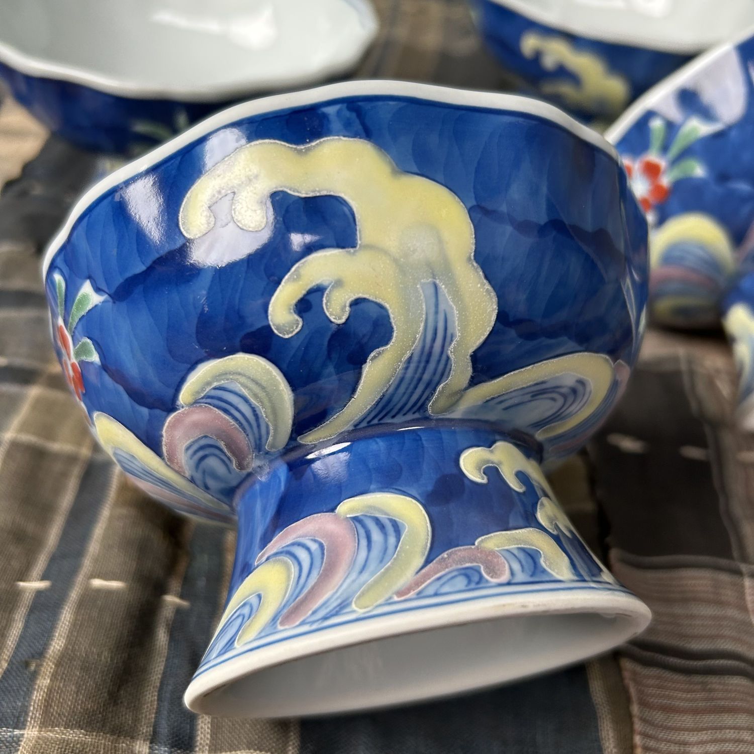 Set of Vintage Porcelain Japanese Kobachi, Foot Bowls, Arita, Japan.