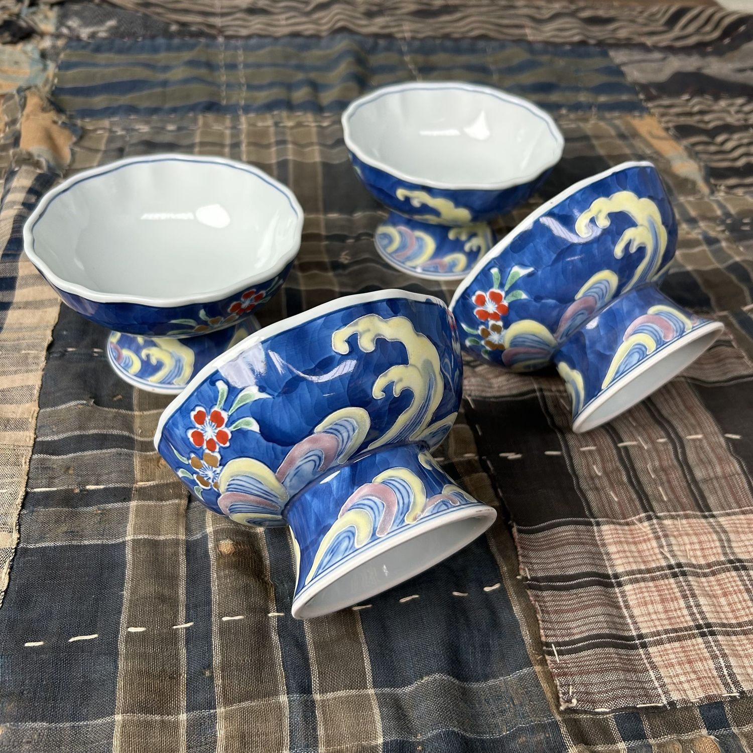 Set of Vintage Porcelain Japanese Kobachi, Foot Bowls, Arita, Japan.