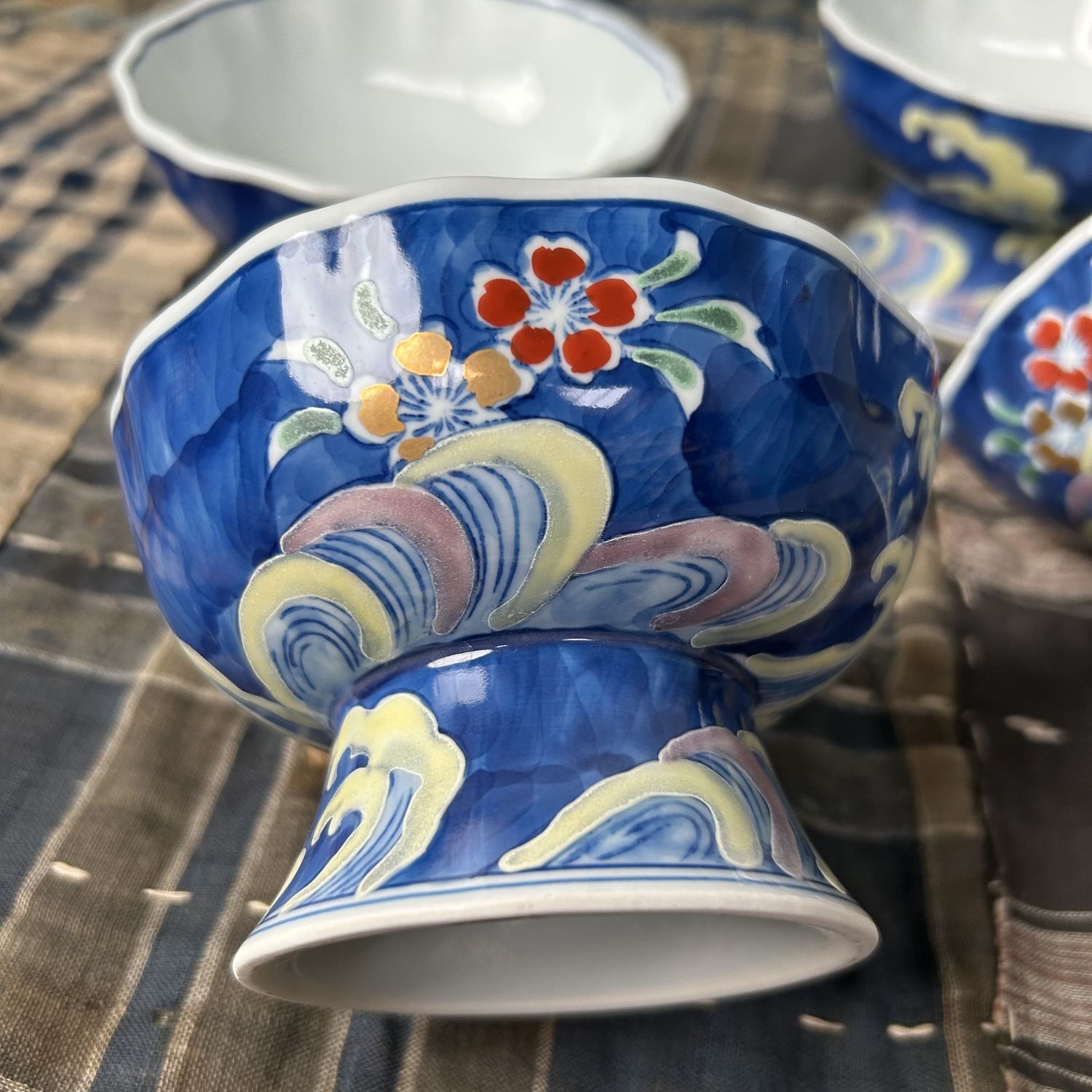 Set of Vintage Porcelain Japanese Kobachi, Foot Bowls, Arita, Japan.