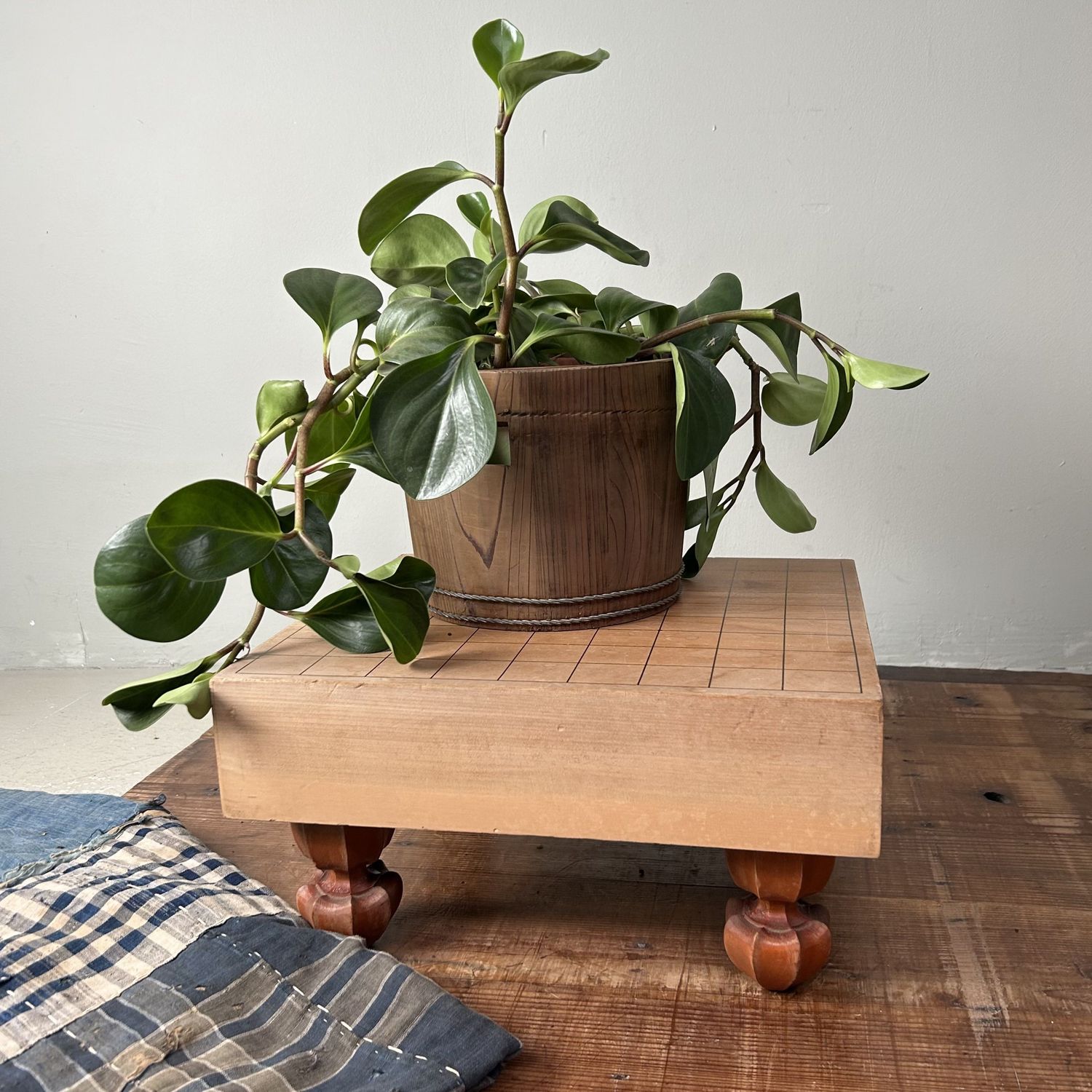 Keyaki Wooden Shogi Game Board, Plant Stand, 1920s, Japan.