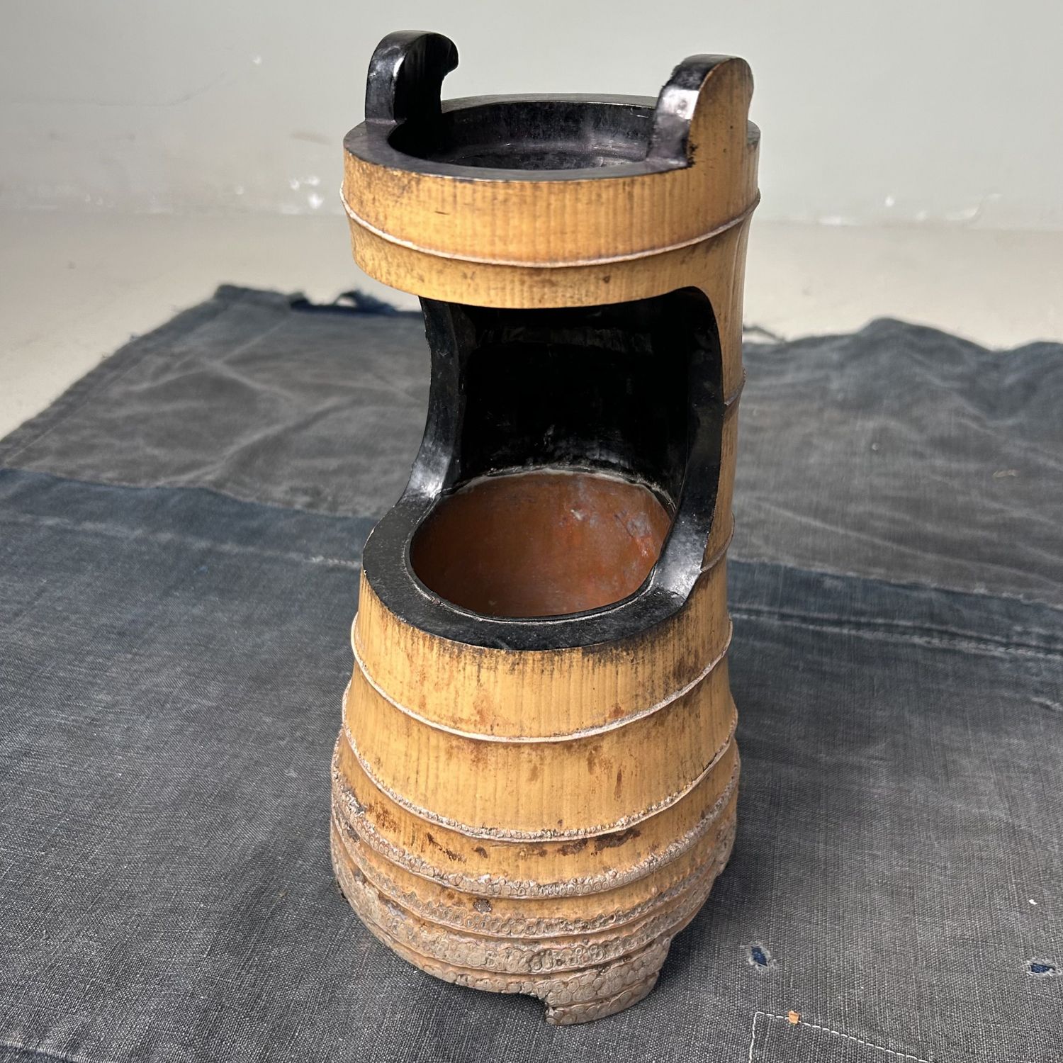 Antieke Lakwerk Bamboe Ikebana Vaas, jaren '20, Japan.