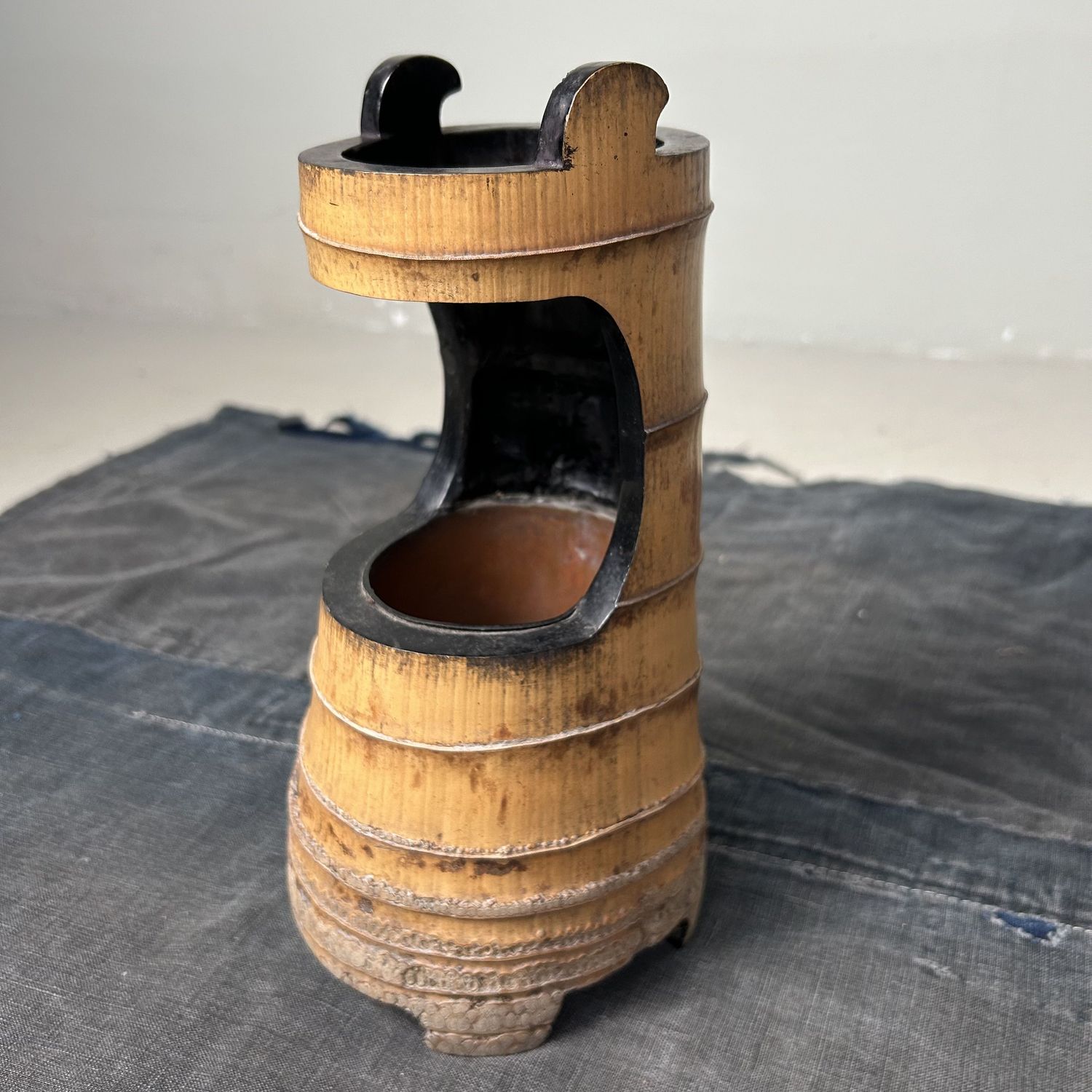 Antieke Lakwerk Bamboe Ikebana Vaas, jaren '20, Japan.