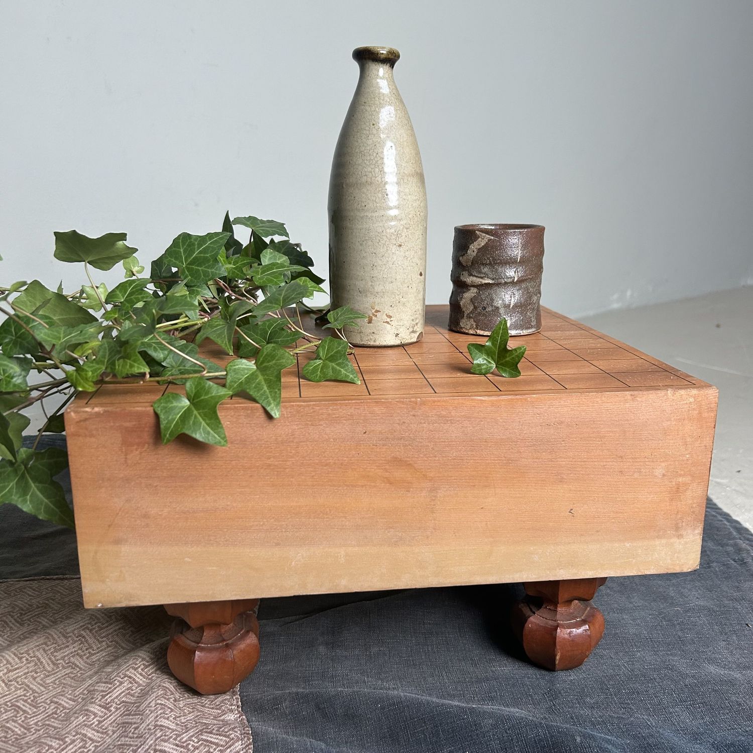 Keyaki Wooden Shogi Game Board, Plant Stand, 1920s, Japan.