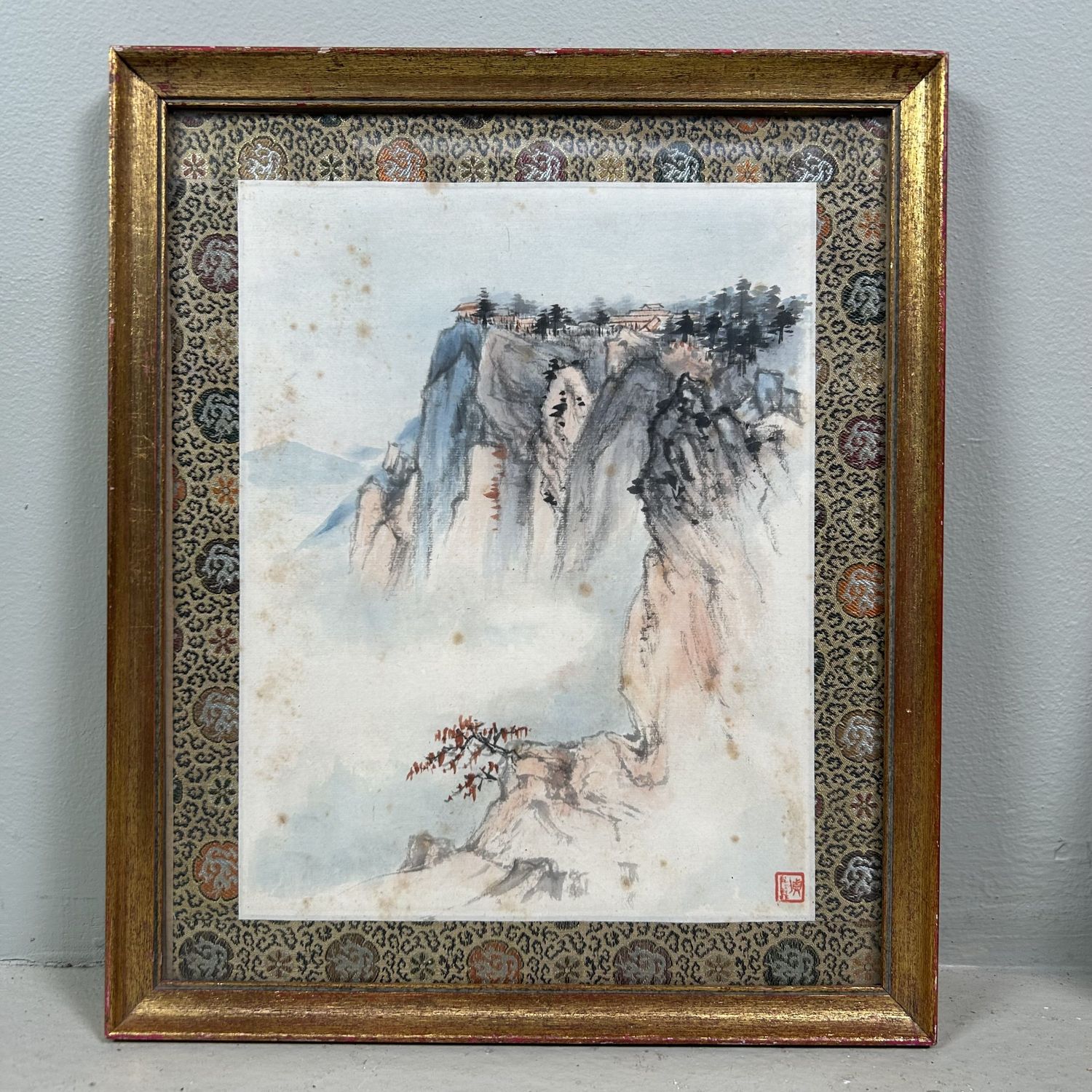 Set van 2 Antieke Japanse Berglandschap Schilderijen, jaren '20.