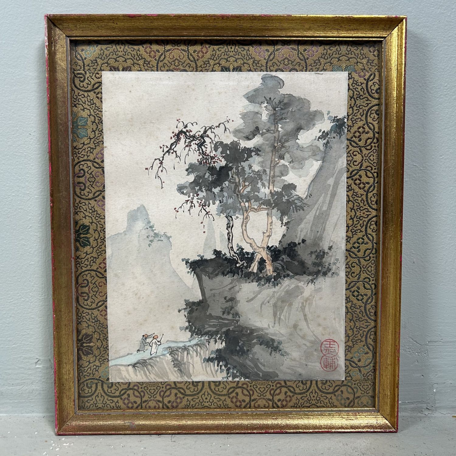 Set van 2 Antieke Japanse Berglandschap Schilderijen, jaren '20.