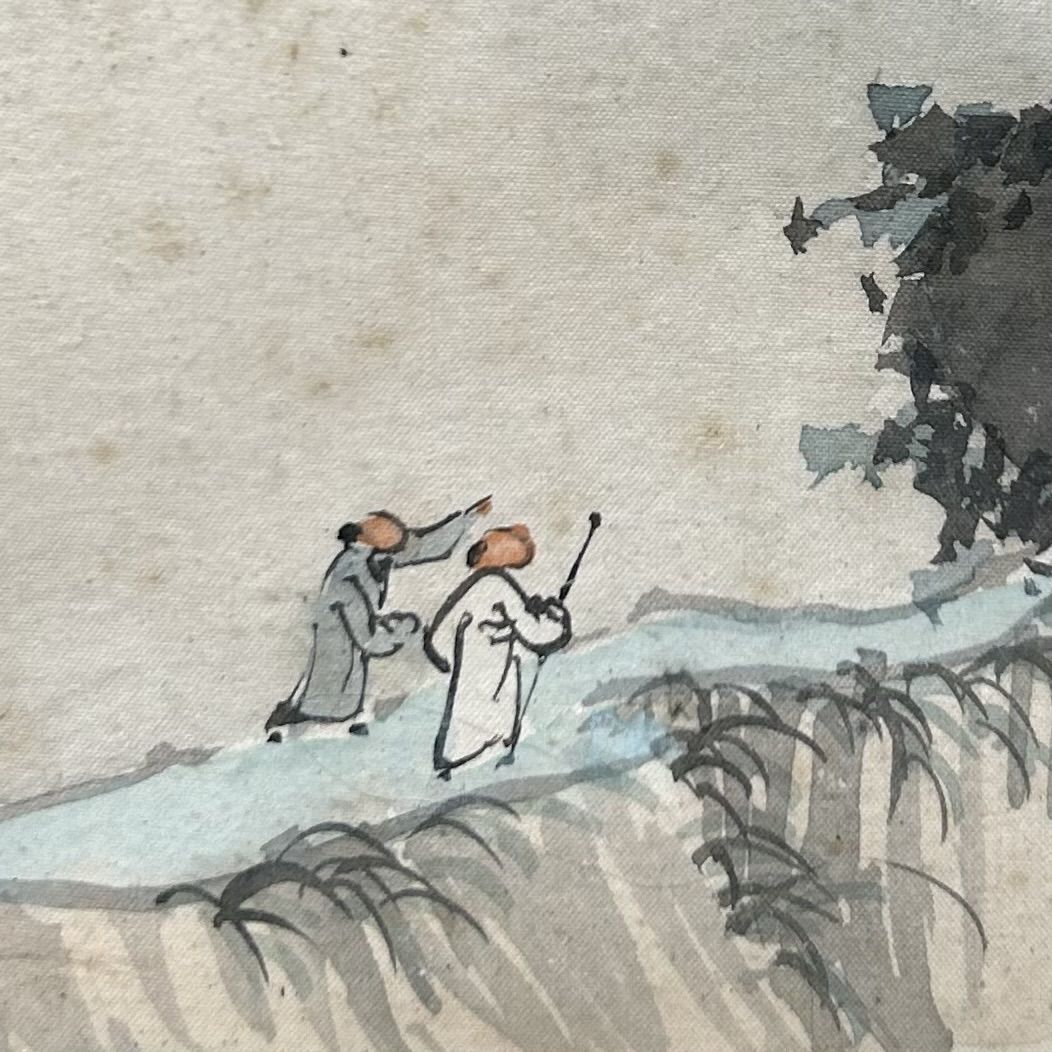 Set van 2 Antieke Japanse Berglandschap Schilderijen, jaren '20.