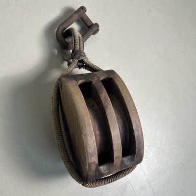 Antique Wooden Pulley, 1920s, Japan.