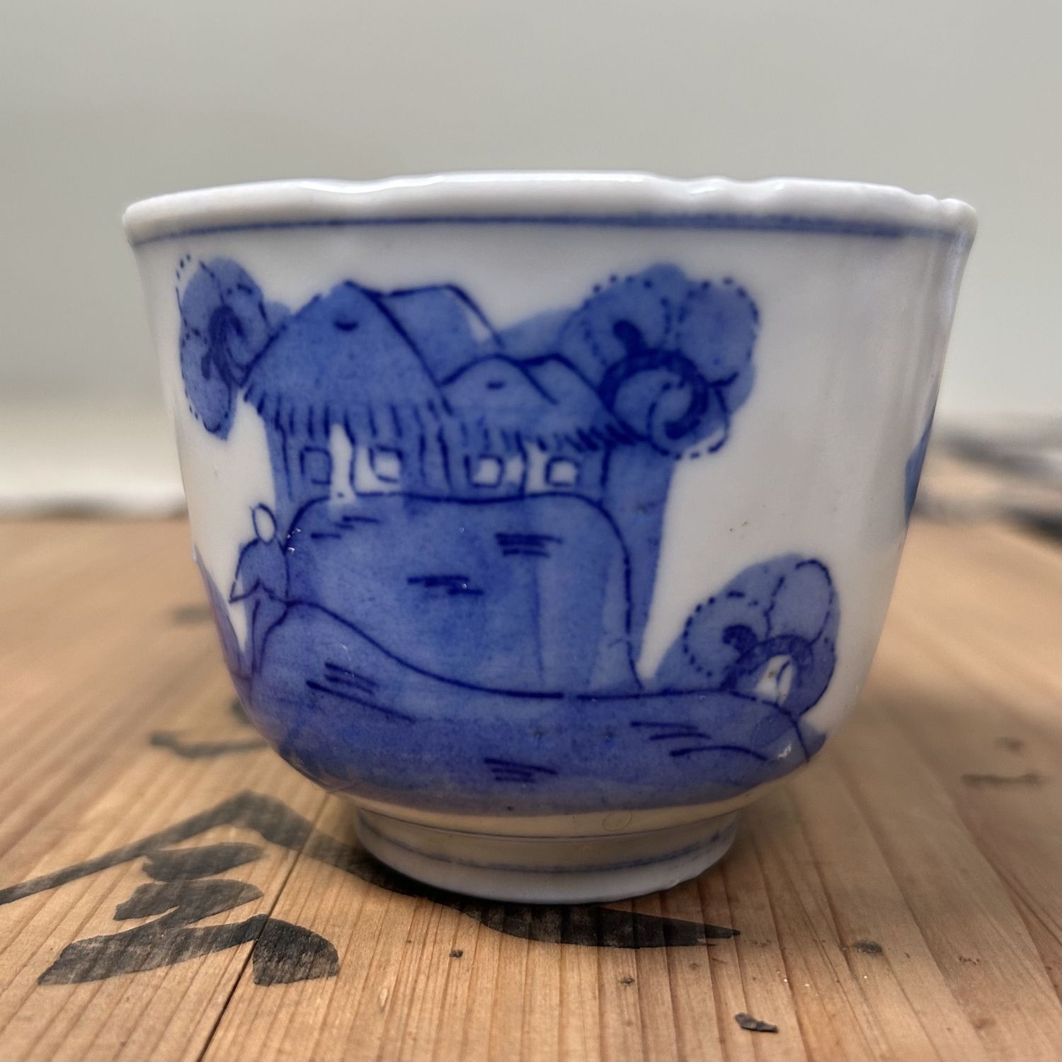 Antique Set of 18 Hand-Painted Edo Period Japanese Yunomi Teacups.