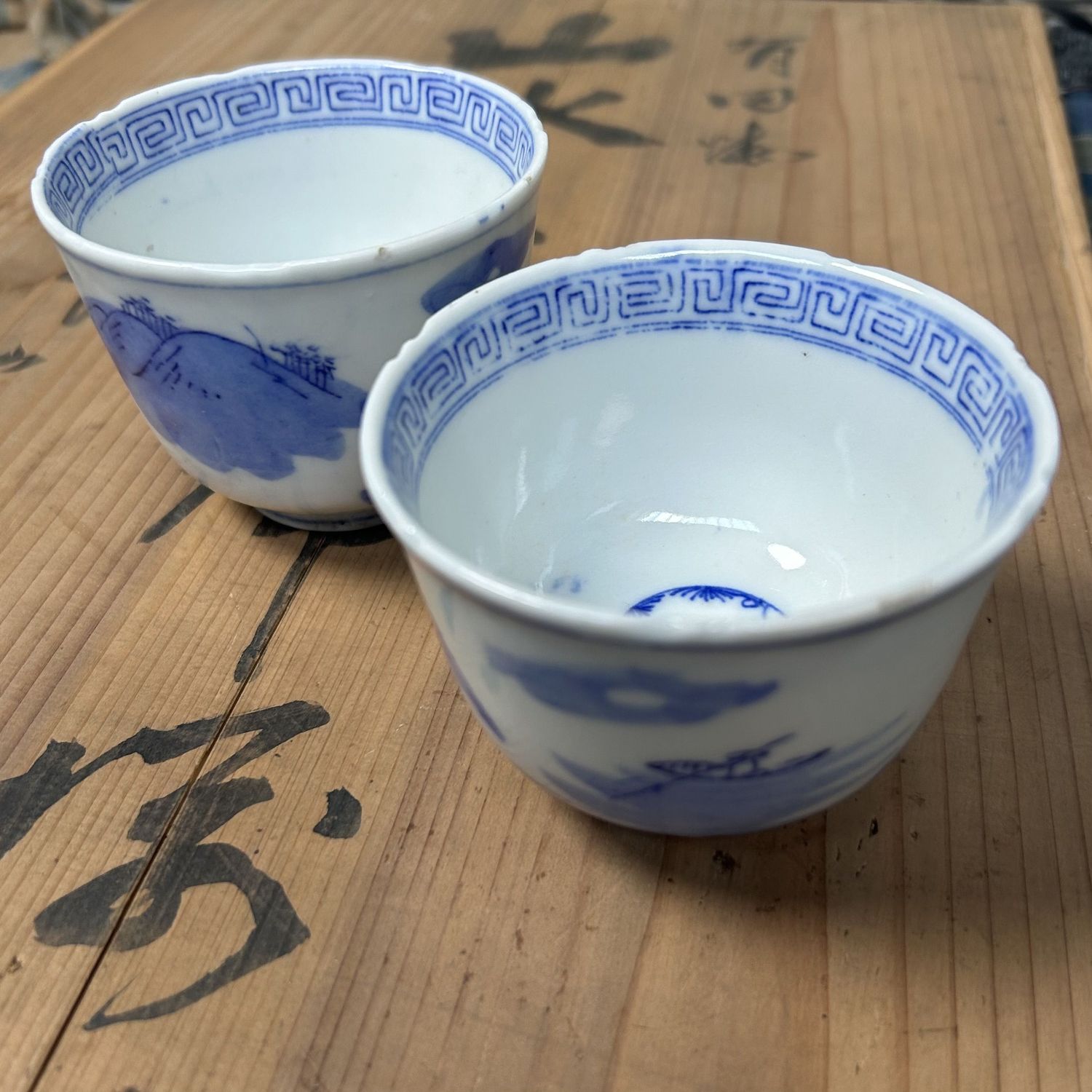 Antique Set of 18 Hand-Painted Edo Period Japanese Yunomi Teacups.