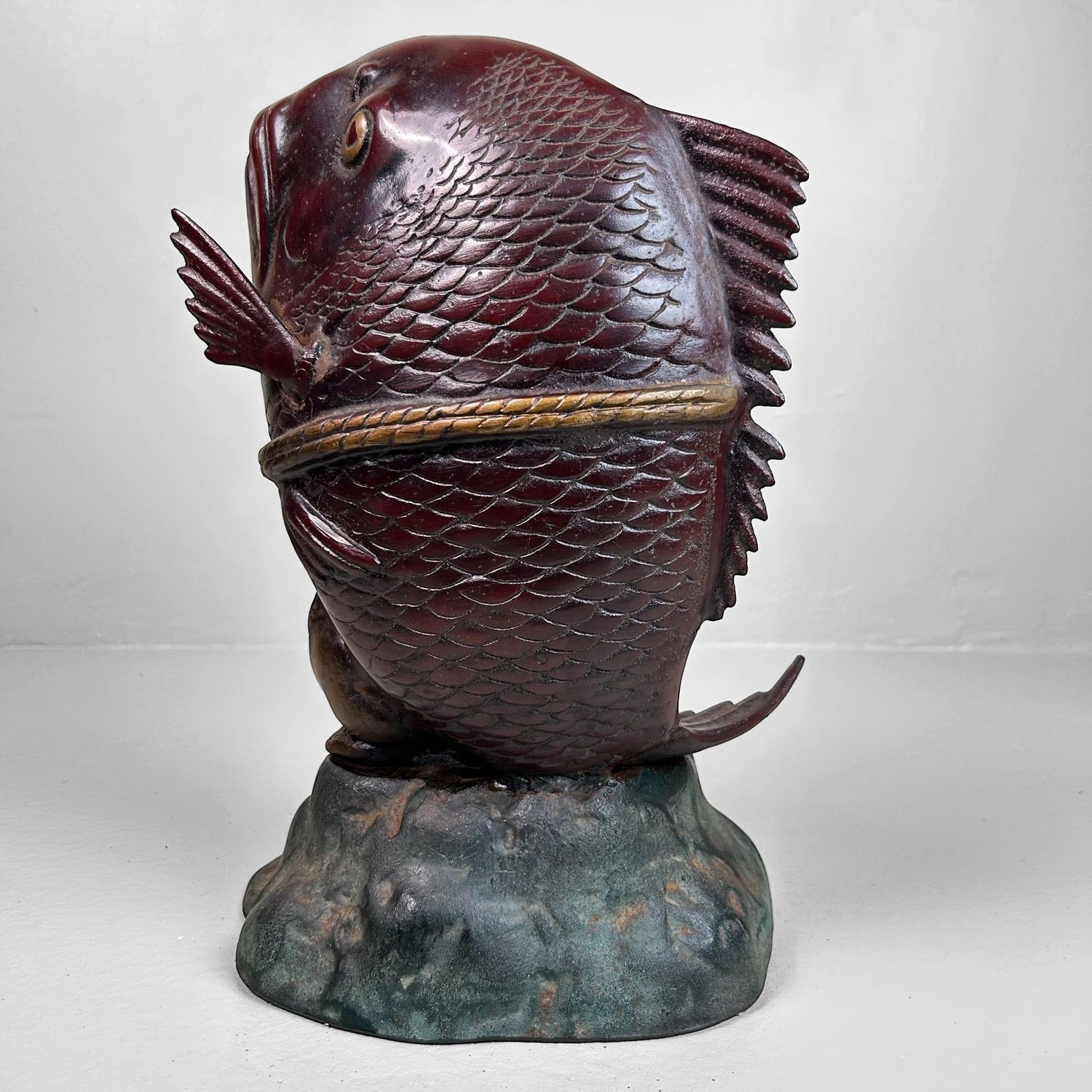 Japanese Cast-Iron Statue of Ebisu with Sea Bream, 1920s, Taishō Period.