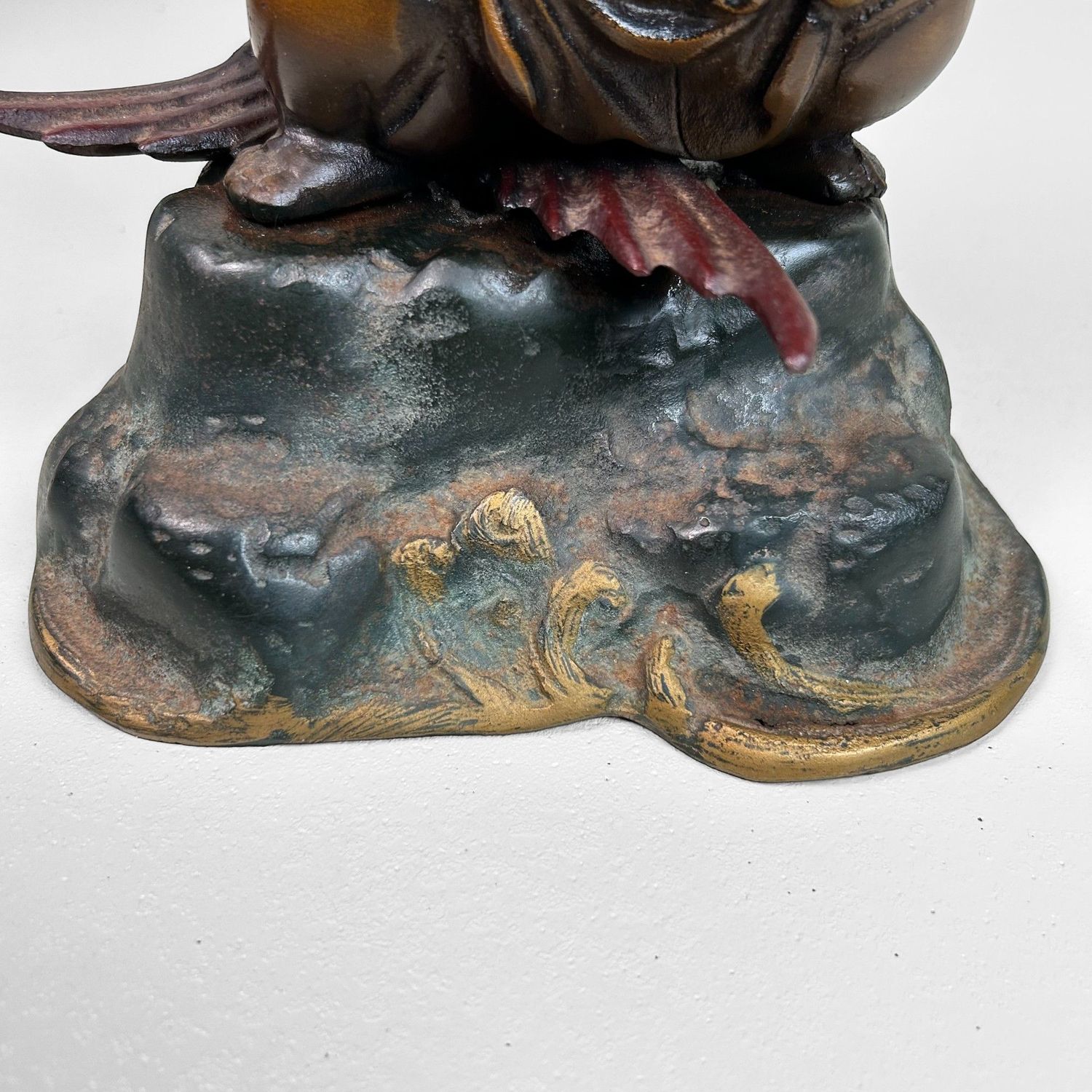 Japanese Cast-Iron Statue of Ebisu with Sea Bream, 1920s, Taishō Period.