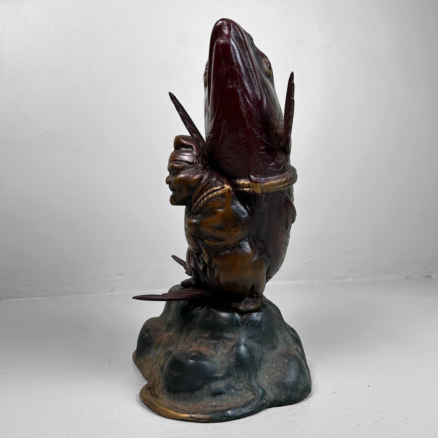 Japanese Cast-Iron Statue of Ebisu with Sea Bream, 1920s, Taishō Period.