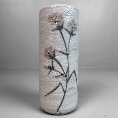 Cylinder Shino Ware Ikebana Flower Vase, 1980s, Japan.