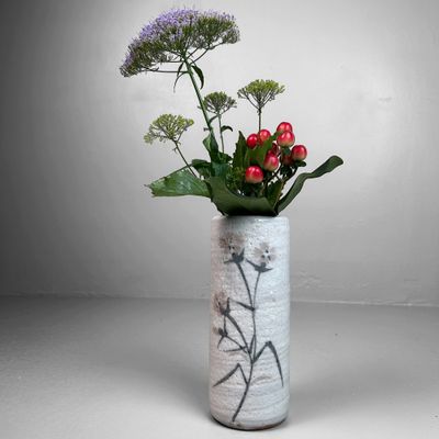 Cylinder Shino Ware Ikebana Flower Vase, 1980s, Japan.