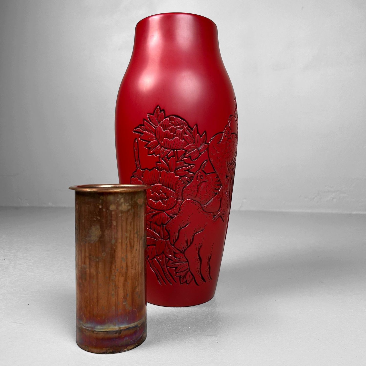 Houten Murakami Lakwerk Houtsnijwerk Ikebana Vaas, Shōwa Periode.