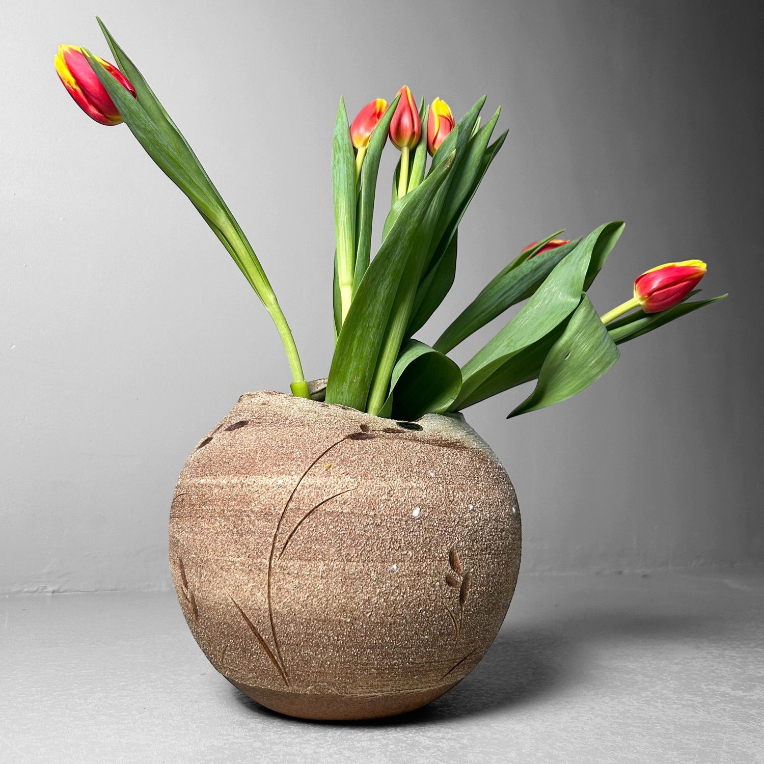 Organische Japanse Ikebana Bloemenvaas, Shigaraki Ware, Jaren '70.