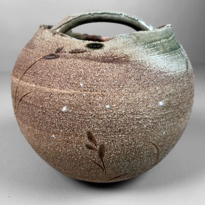 Organische Japanse Ikebana Bloemenvaas, Shigaraki Ware, Jaren '70.