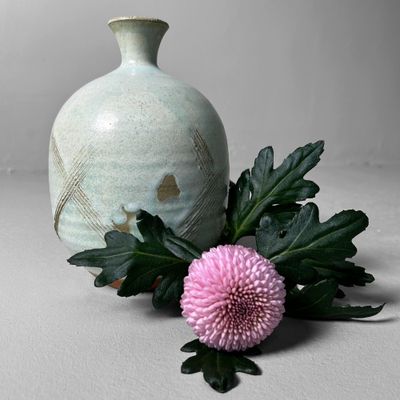 Japanse Ikebana Bloemenvaas, Shinjō Tōzan-yaki, jaren '70.