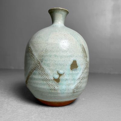 Japanse Ikebana Bloemenvaas, Shinjō Tōzan-yaki, jaren '70.