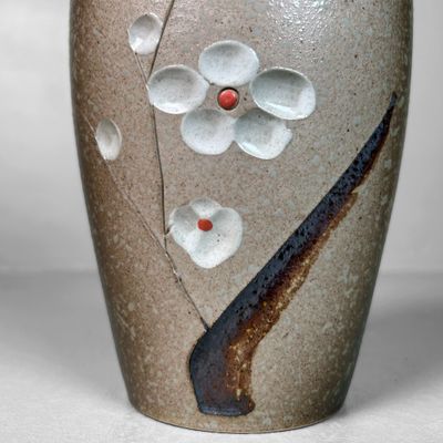 Japanese Ikebana Flower Vase, 'Sakura', Shigaraki, 1980s.