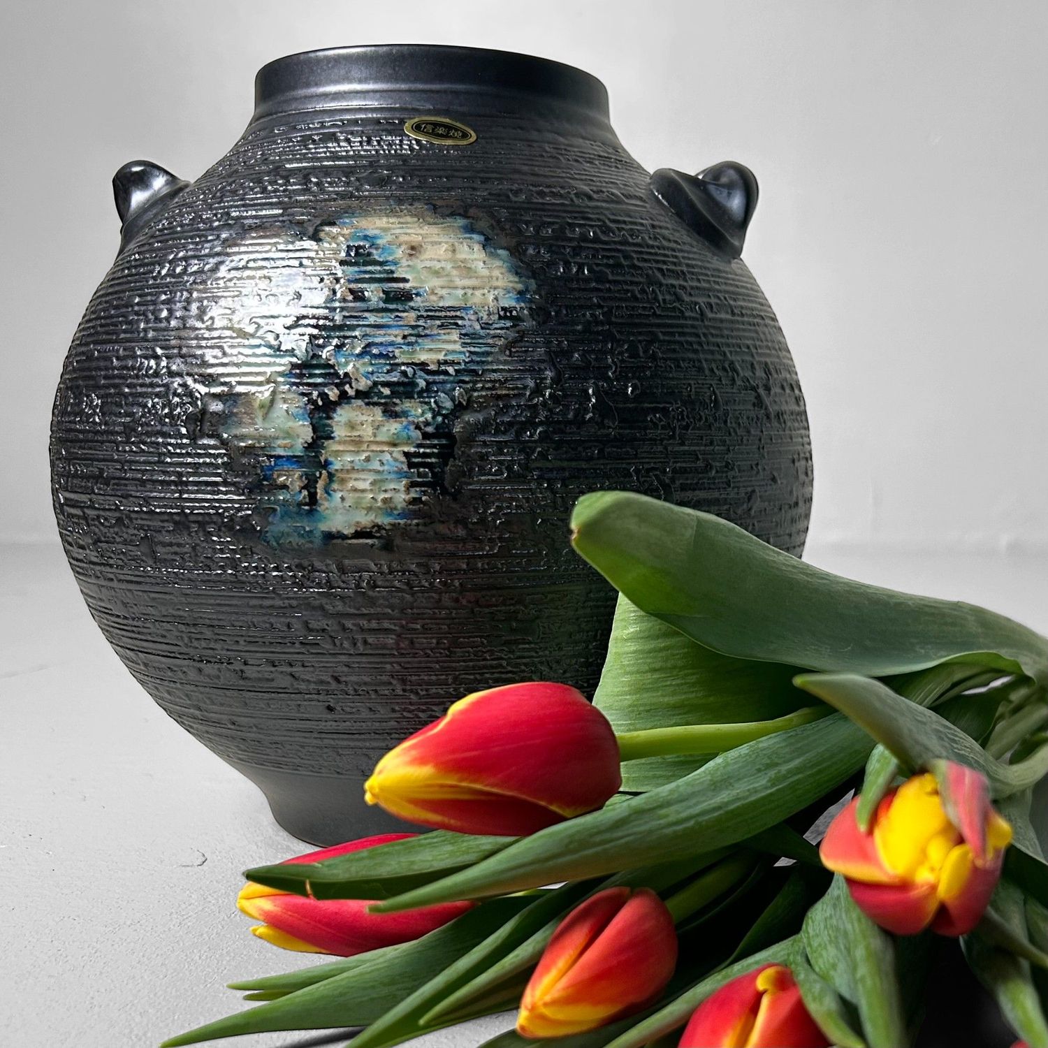 Unieke Japanse Ikebana Bloemenvaas, Shigaraki Ware, Jaren '70.