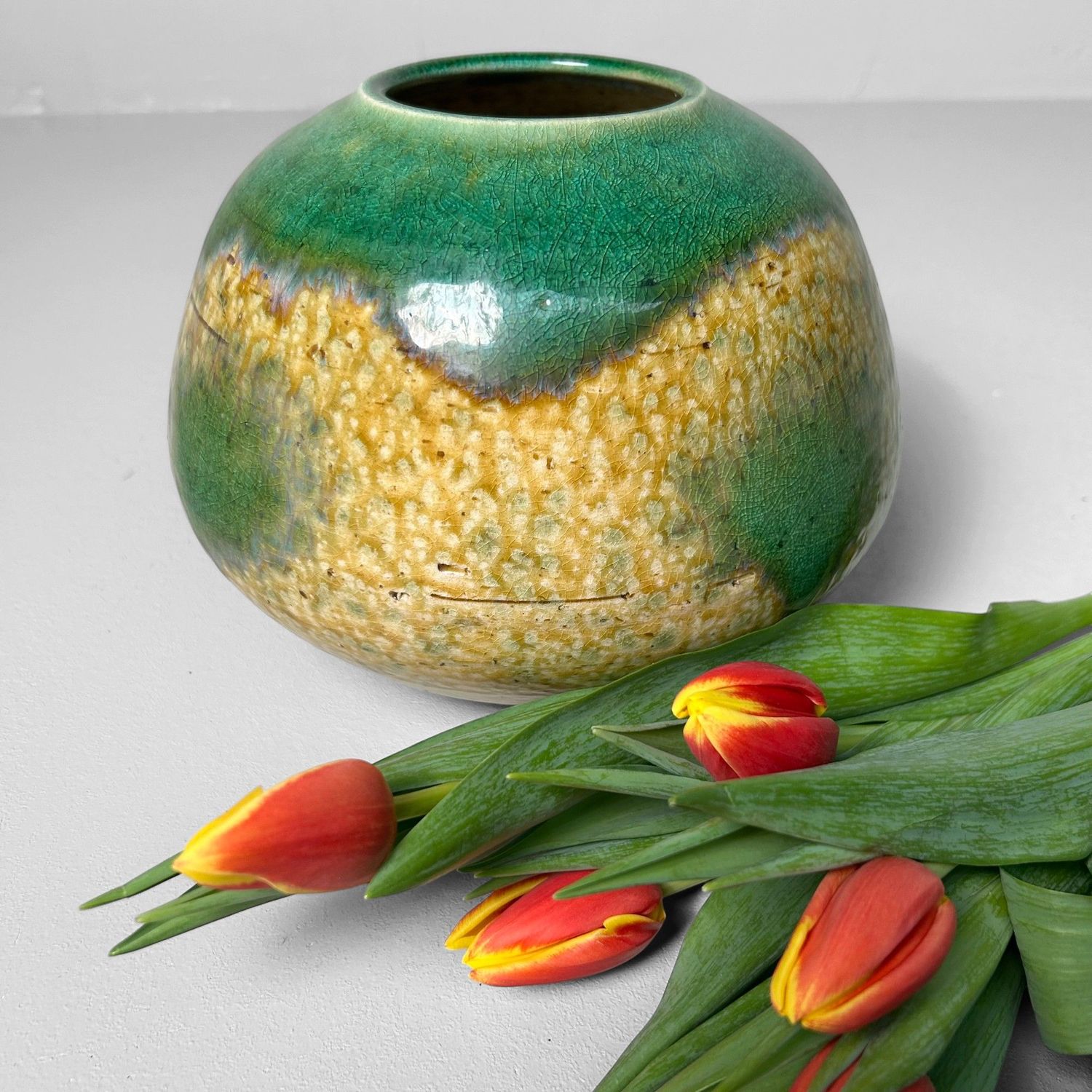 Japanse Vintage Ikebana Bloemenvaas, Kiseto Ware, jaren '70.