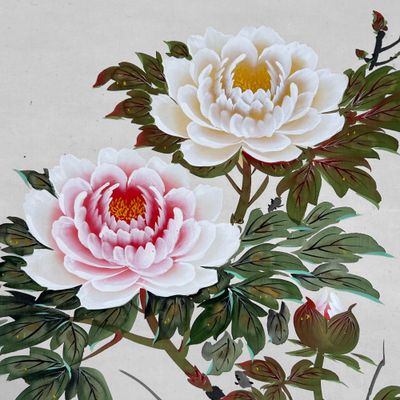 Japanse Kakejiku, Handgeschilderde Bloemenrol, Shōwa periode.