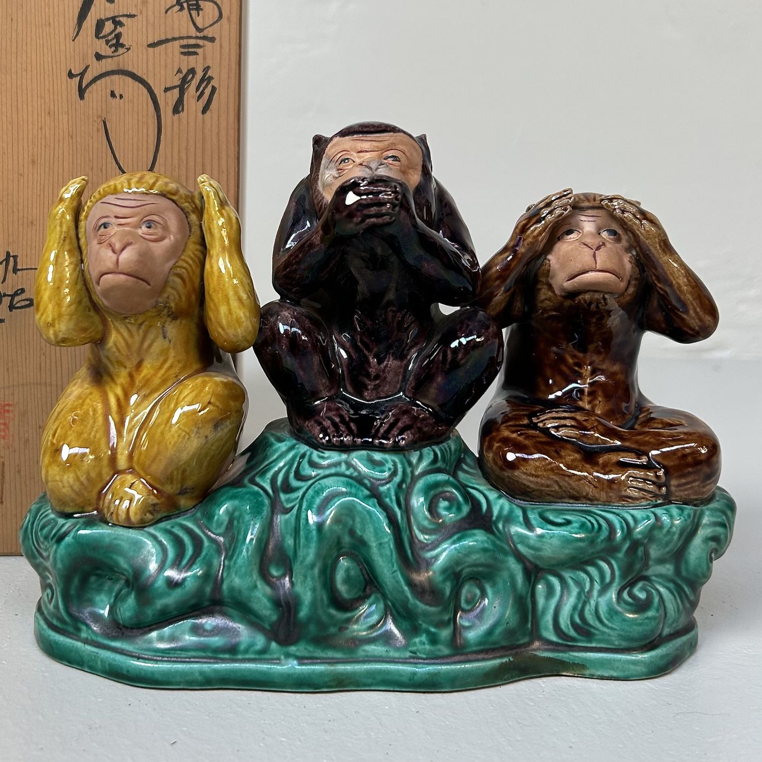Zeldzame Kutani-yaki 'Drie Wijze Apen', Japan, Jaren ‘60.