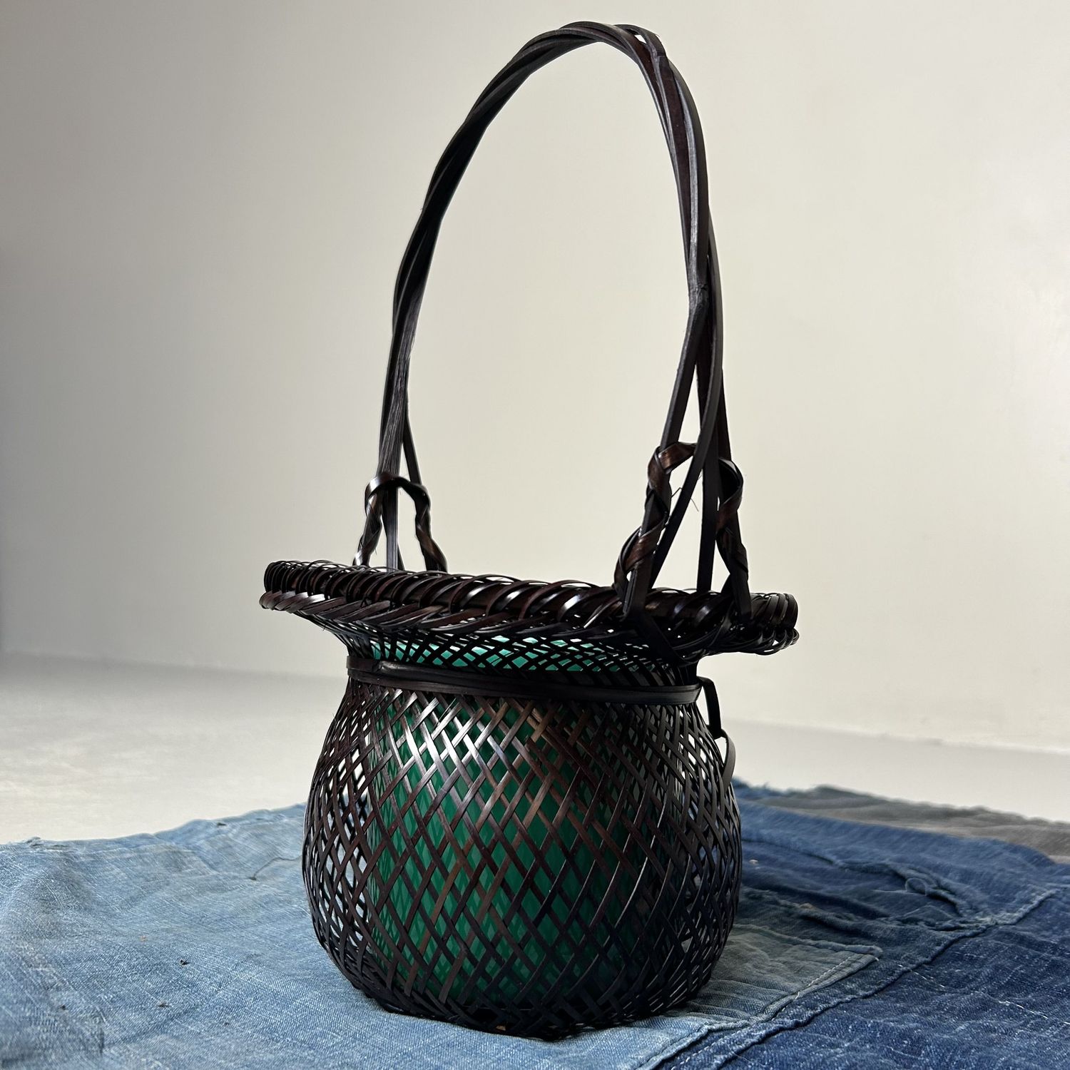 Vintage Hanakago (花籠), Bamboo Ikebana Basket, 1950s.