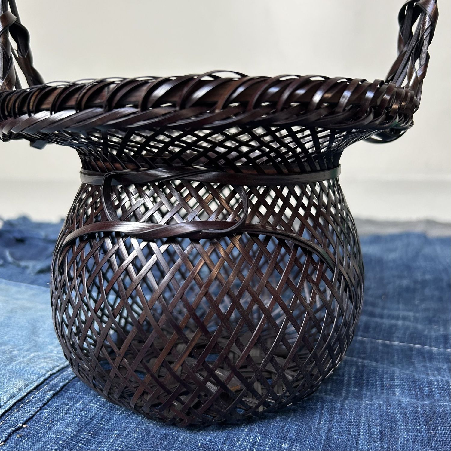 Vintage Hanakago (花籠), Bamboo Ikebana Basket, 1950s.
