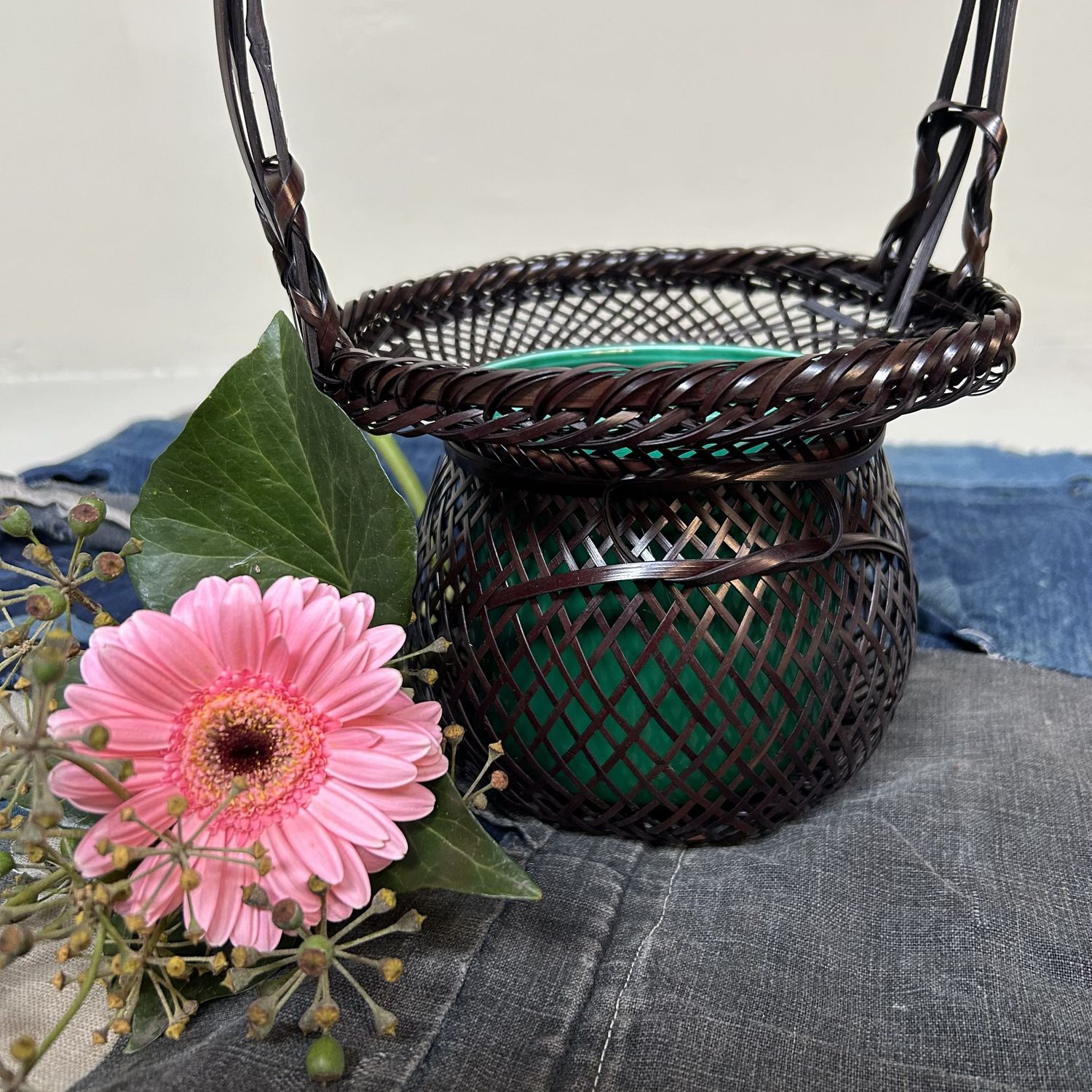 Vintage Hanakago (花籠), Bamboo Ikebana Basket, 1950s.
