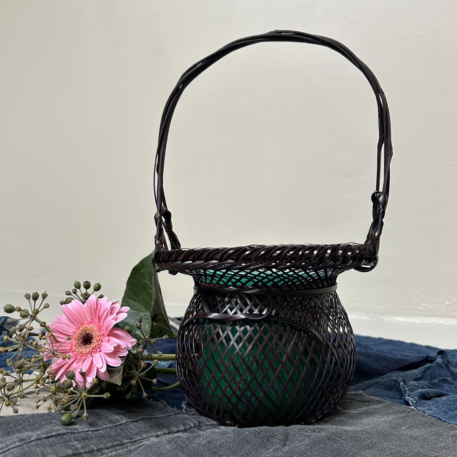 Vintage Hanakago (花籠), Bamboo Ikebana Basket, 1950s.