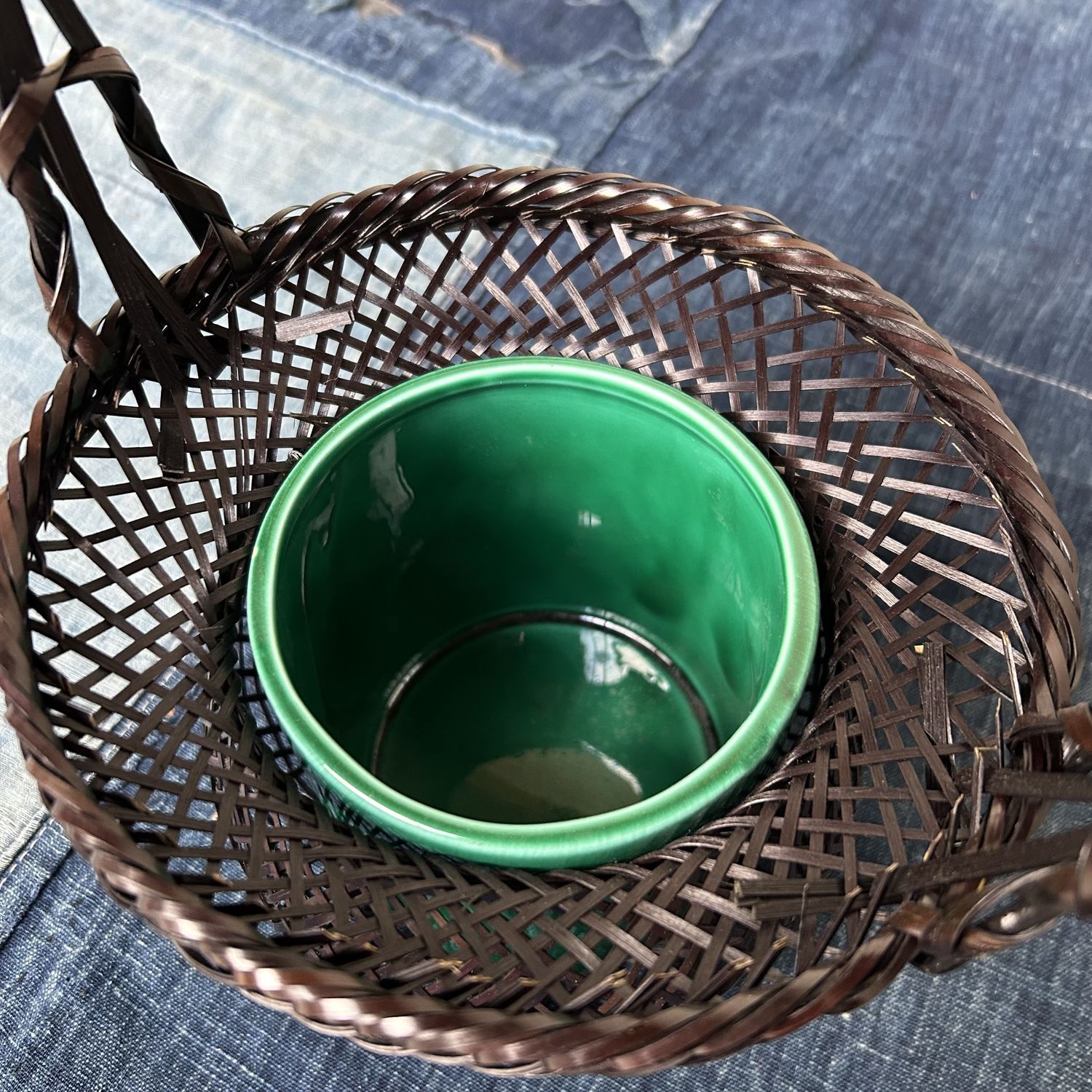 Vintage Hanakago (花籠), Bamboo Ikebana Basket, 1950s.