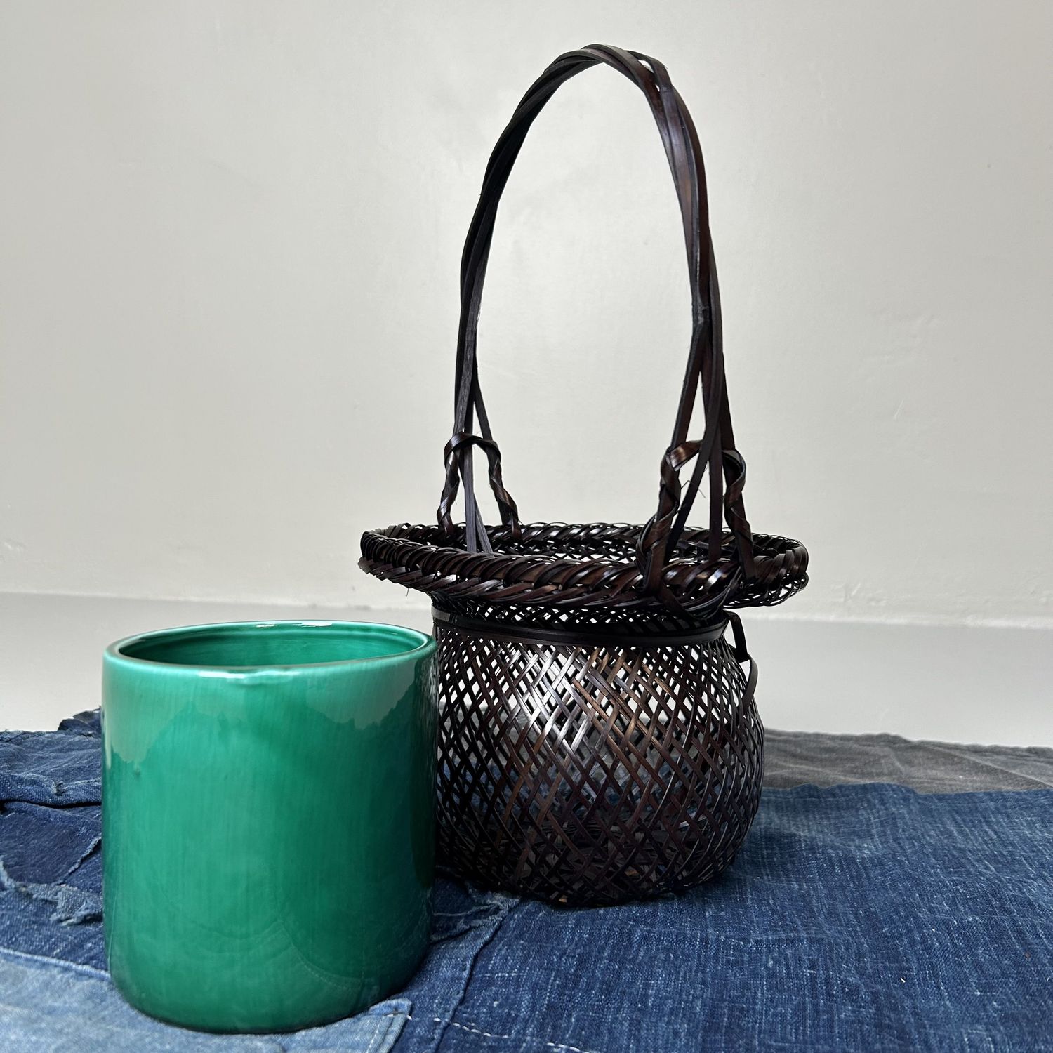 Vintage Hanakago (花籠), Bamboo Ikebana Basket, 1950s.