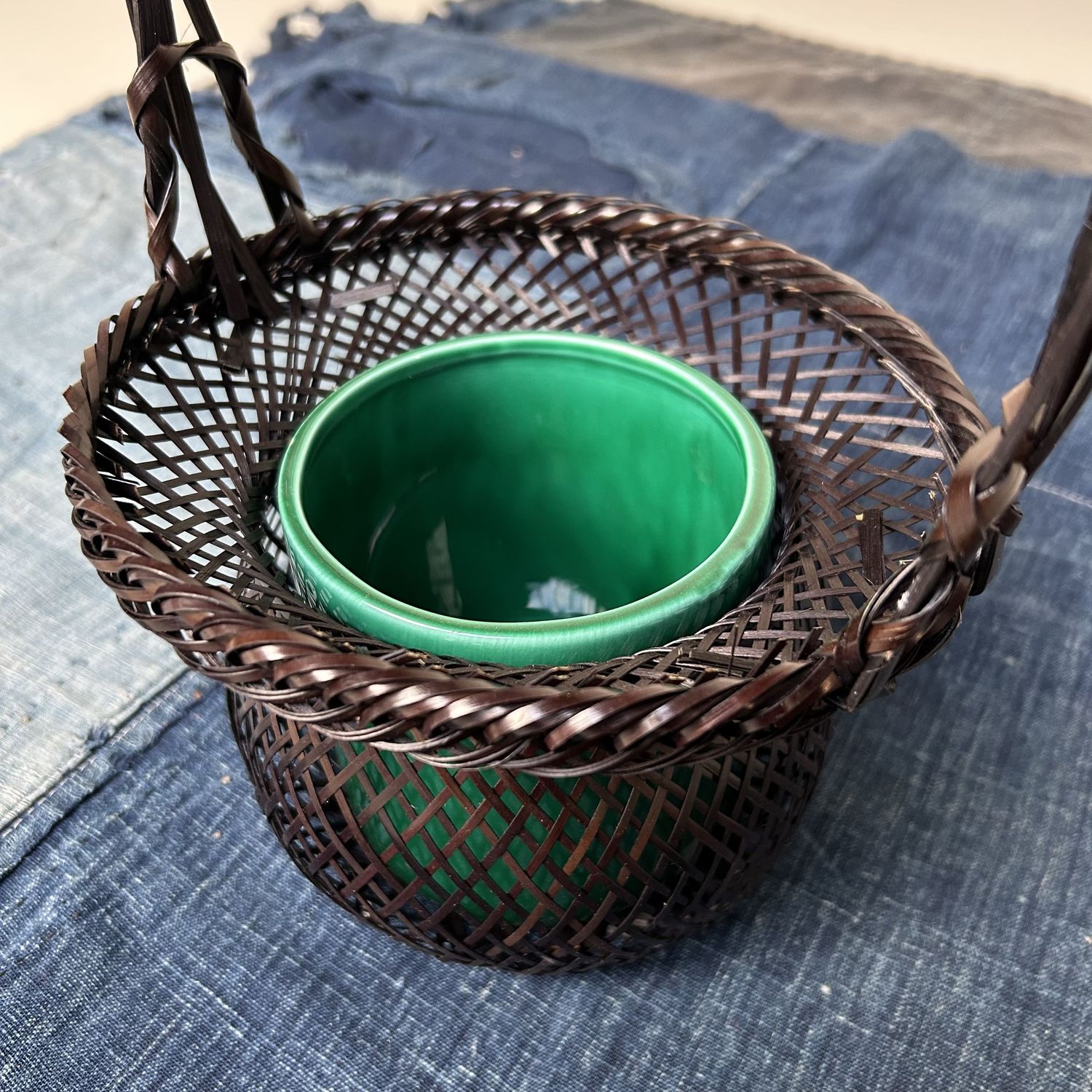 Vintage Hanakago (花籠), Bamboo Ikebana Basket, 1950s.