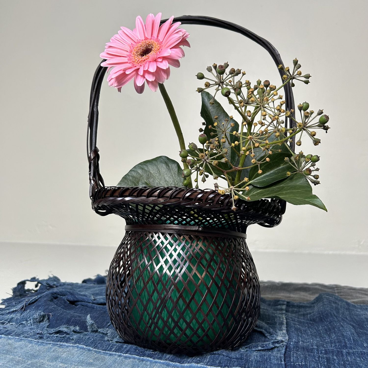 Vintage Hanakago (花籠), Bamboo Ikebana Basket, 1950s.