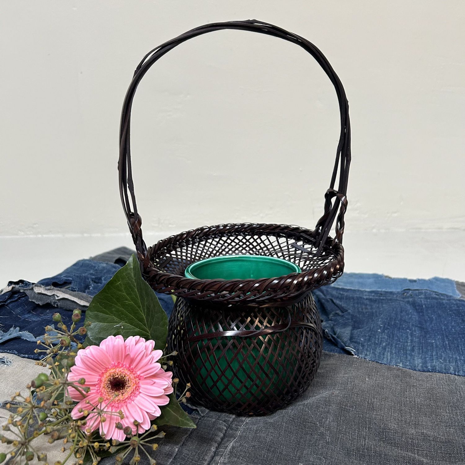 Vintage Hanakago (花籠), Bamboo Ikebana Basket, 1950s.