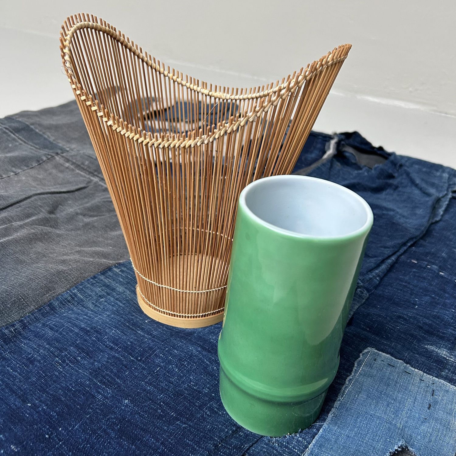 ​Vintage Hanakago (花籠), Bamboe Ikebana Mand, jaren '60.